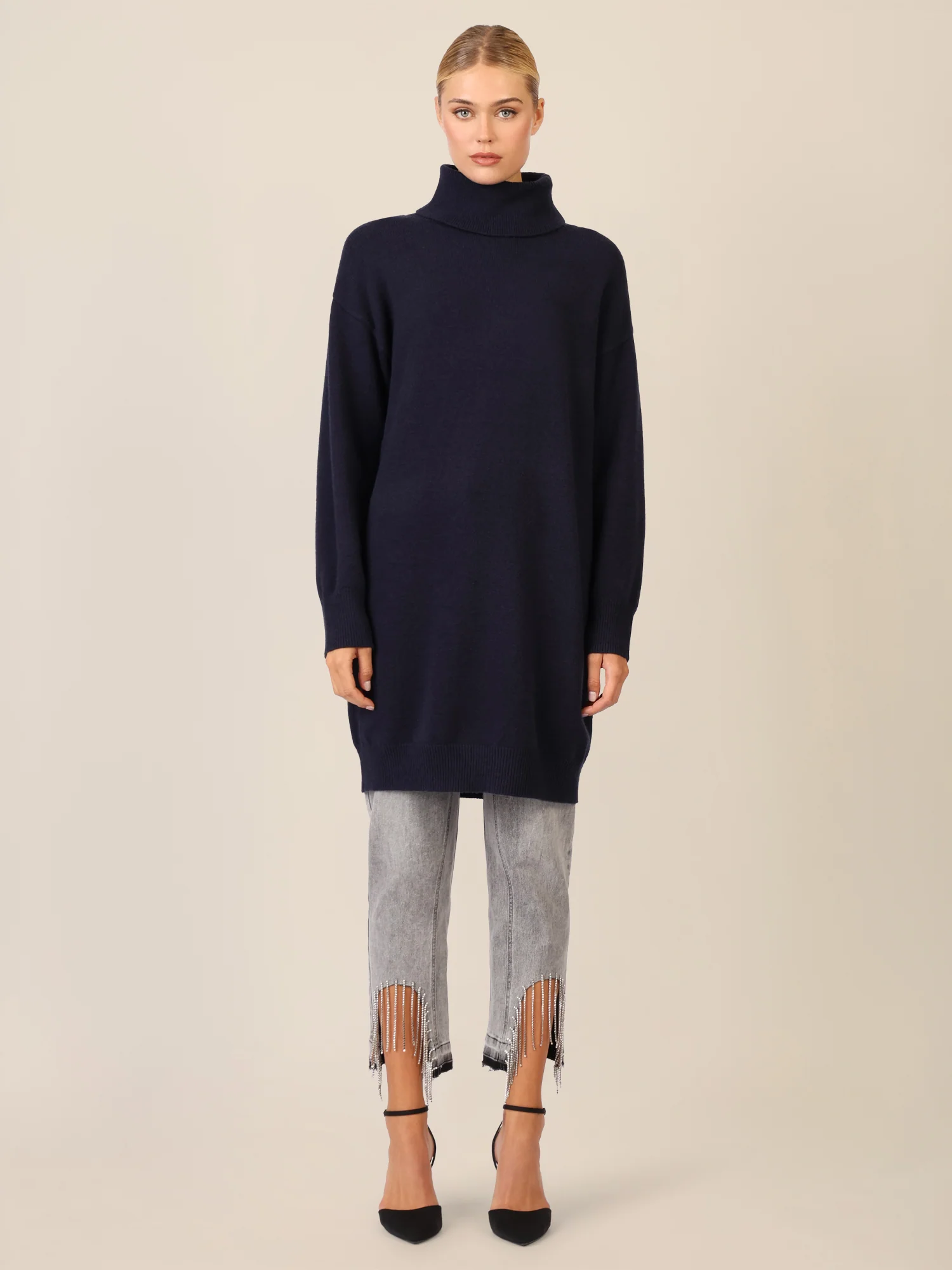 APART Overside Strickkleid mit überschnittene Schultern | nachtblau - Image 6
