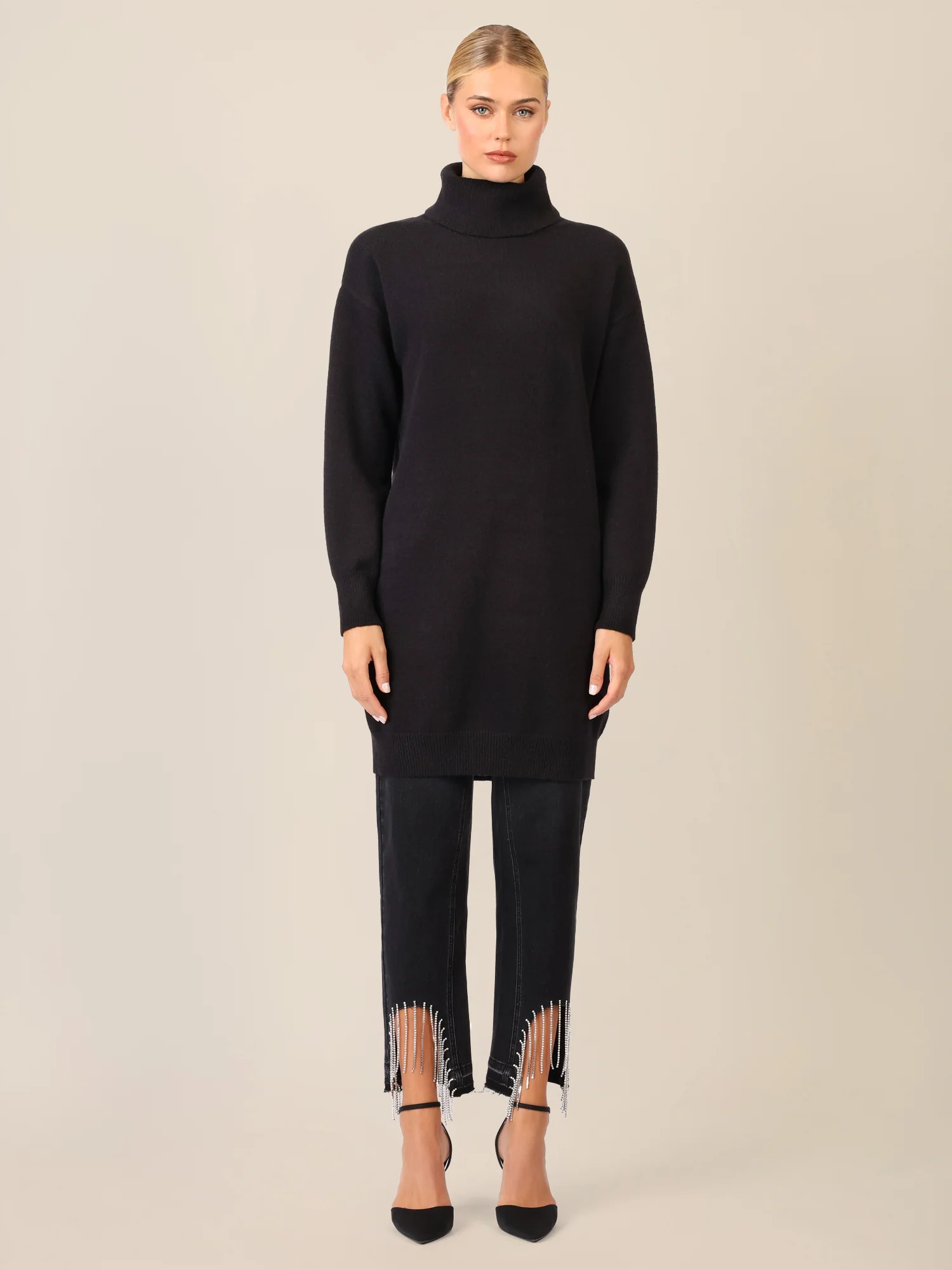 APART Overside Strickkleid mit überschnittene Schultern | schwarz - Image 6