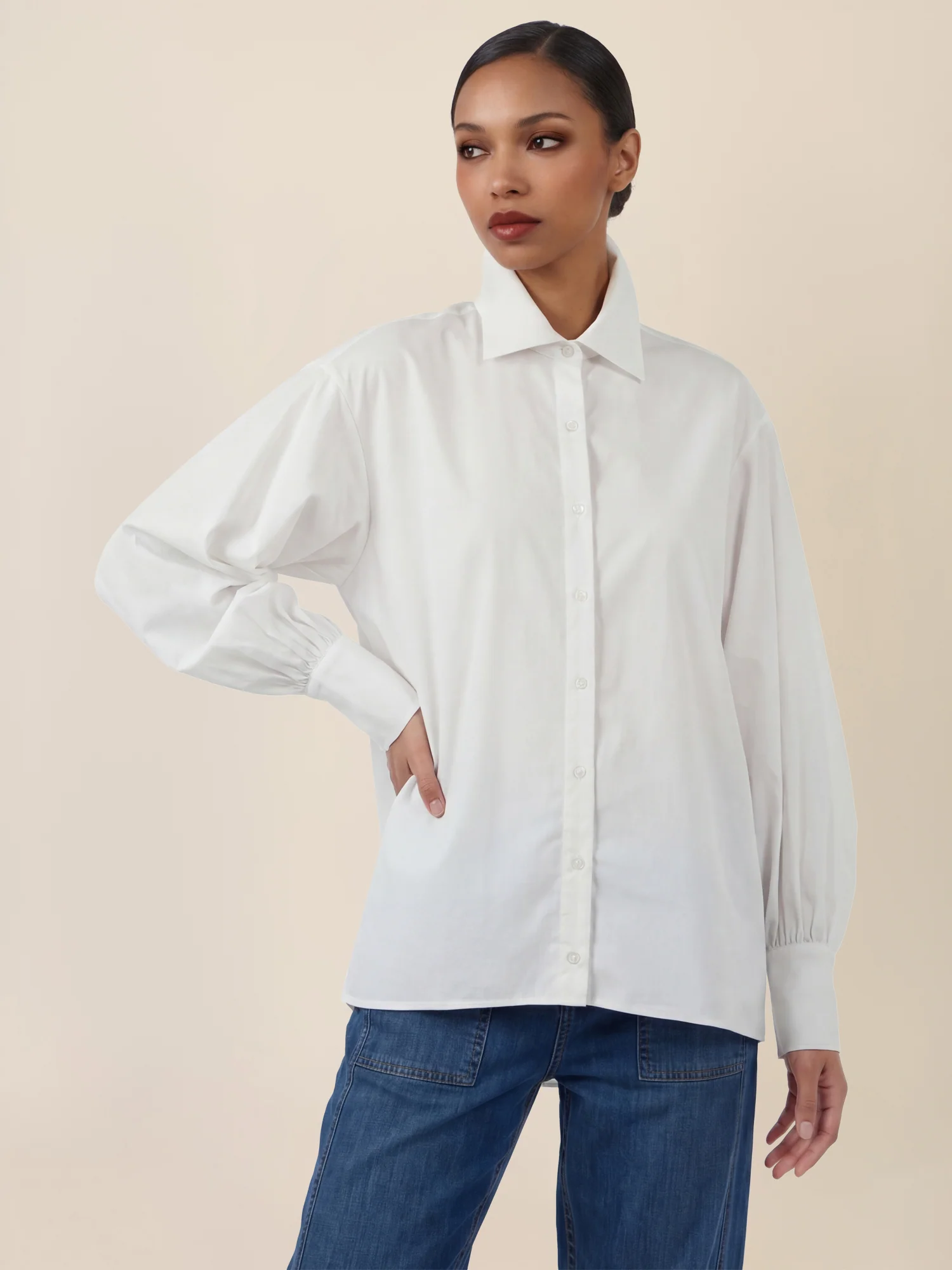APART Oversize-Bluse mit Ballonärmeln und Hemdkragen | creme
