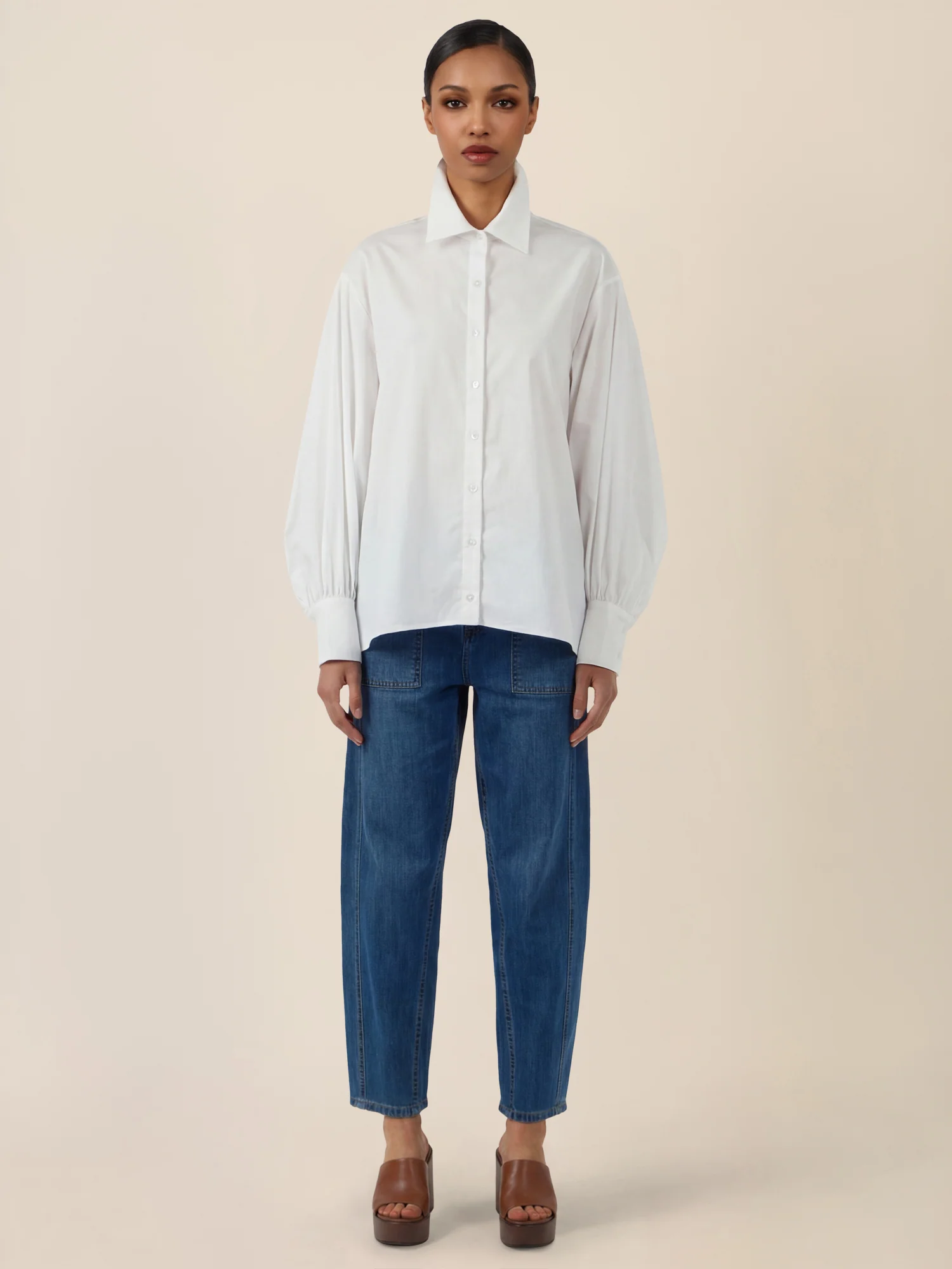 APART Oversize-Bluse mit Ballonärmeln und Hemdkragen | creme - Image 2