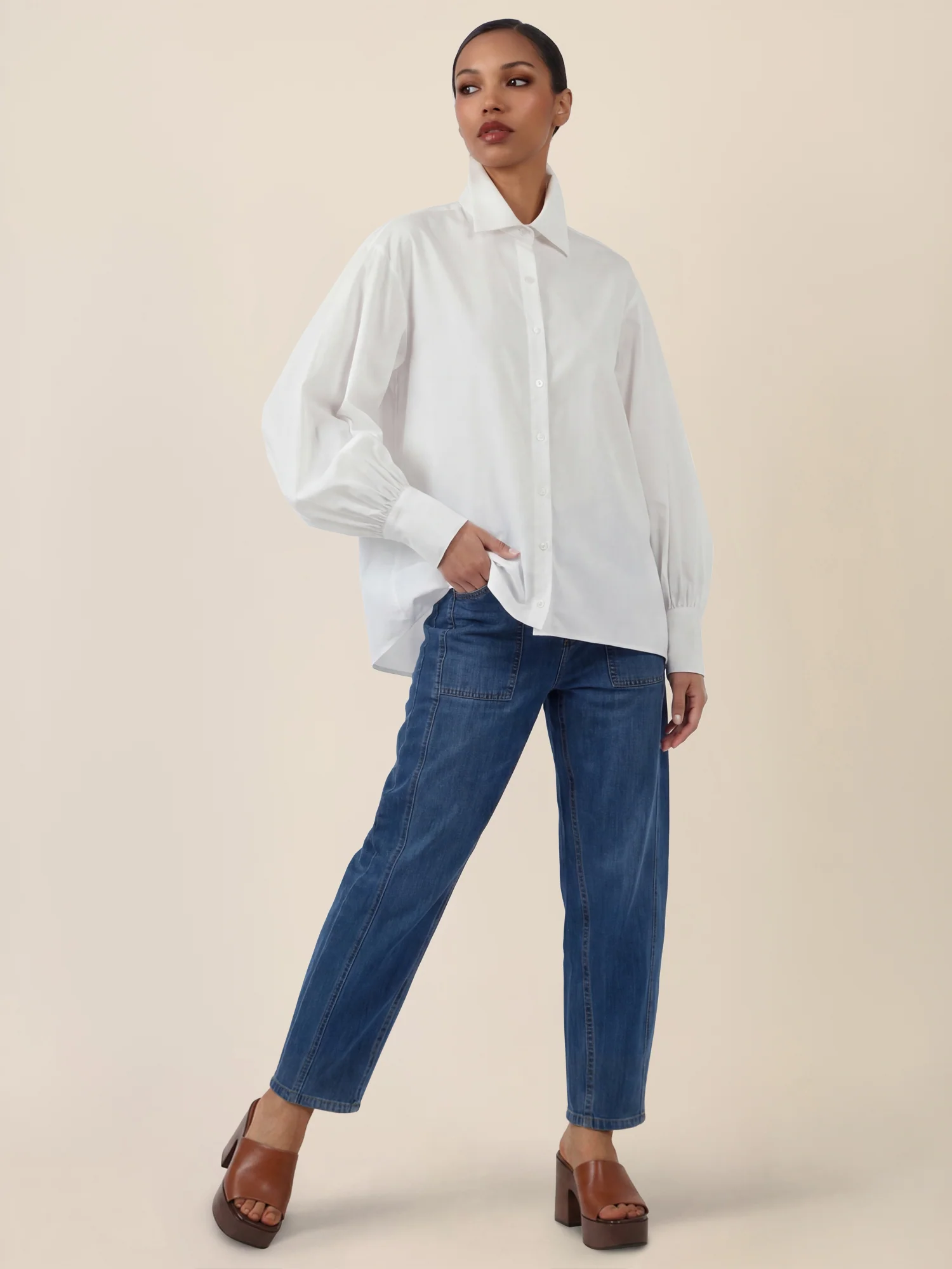 APART Oversize-Bluse mit Ballonärmeln und Hemdkragen | creme - Image 6