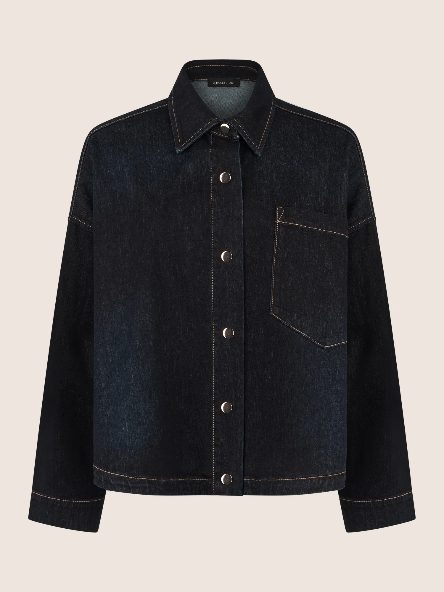 APART Oversized Jeansjacke mit Kontrastnähten | dunkelblau - Image 4