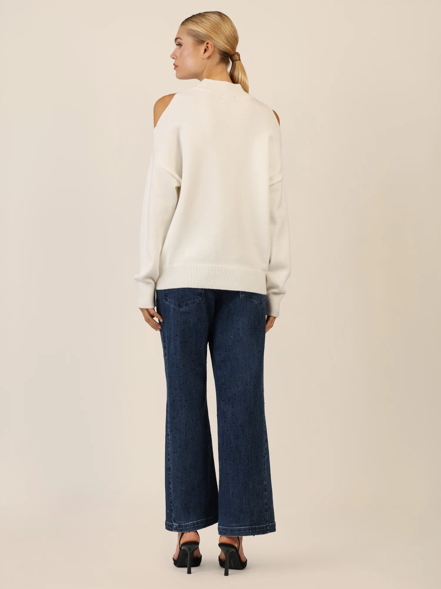 APART Oversized Pullover mit Cut-outs und Rippeinsatz | creme - Image 3