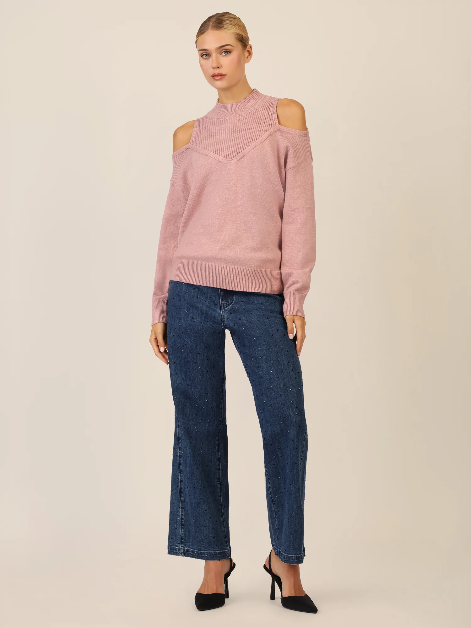 APART Oversized Pullover mit Cut-outs und Rippeinsatz | mauve - Image 2