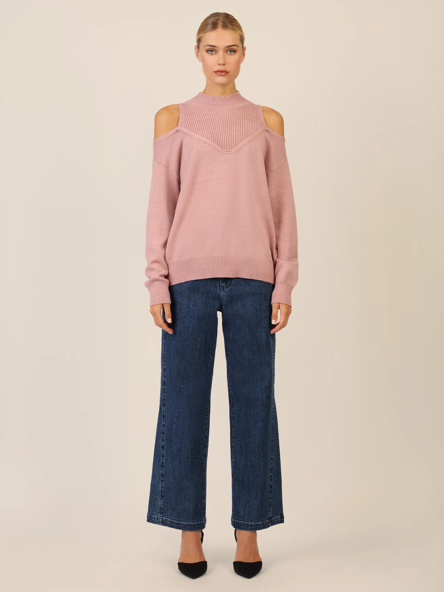 APART Oversized Pullover mit Cut-outs und Rippeinsatz | mauve - Image 6