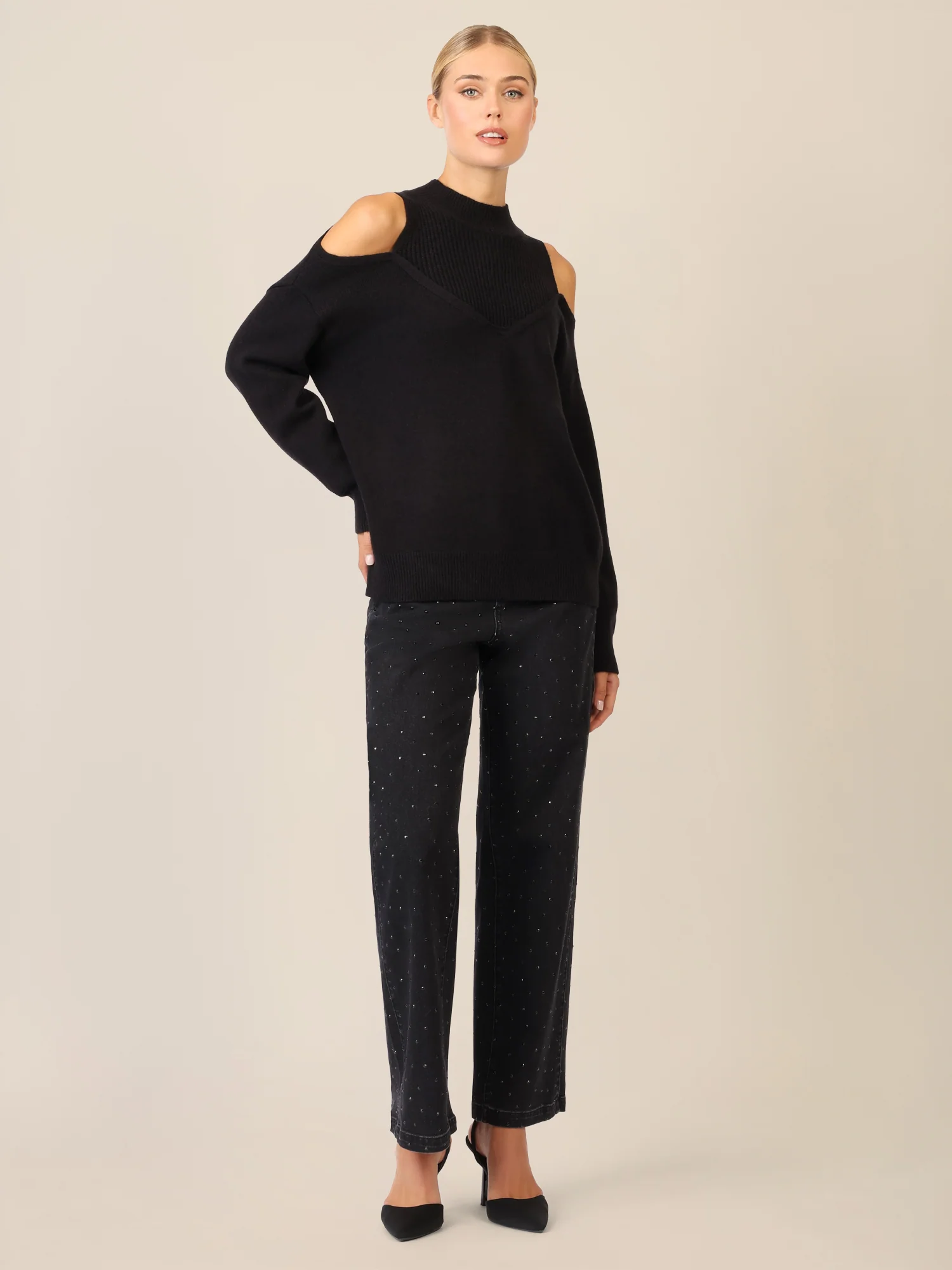 APART Oversized Pullover mit Cut-outs und Rippeinsatz | schwarz - Image 2