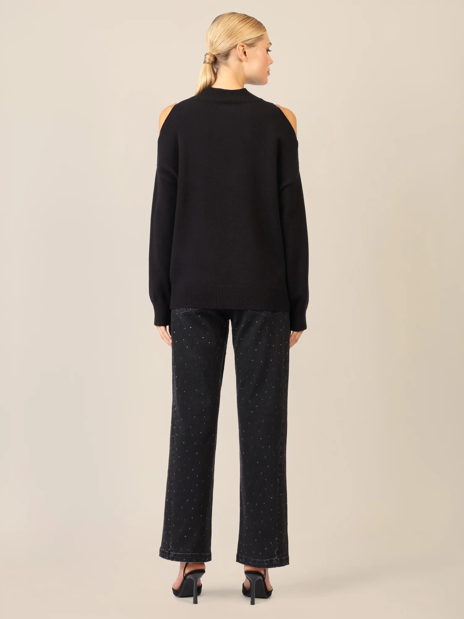APART Oversized Pullover mit Cut-outs und Rippeinsatz | schwarz - Image 3