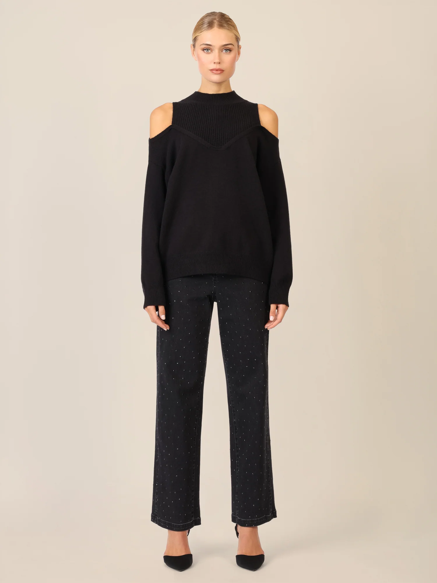APART Oversized Pullover mit Cut-outs und Rippeinsatz | schwarz - Image 6