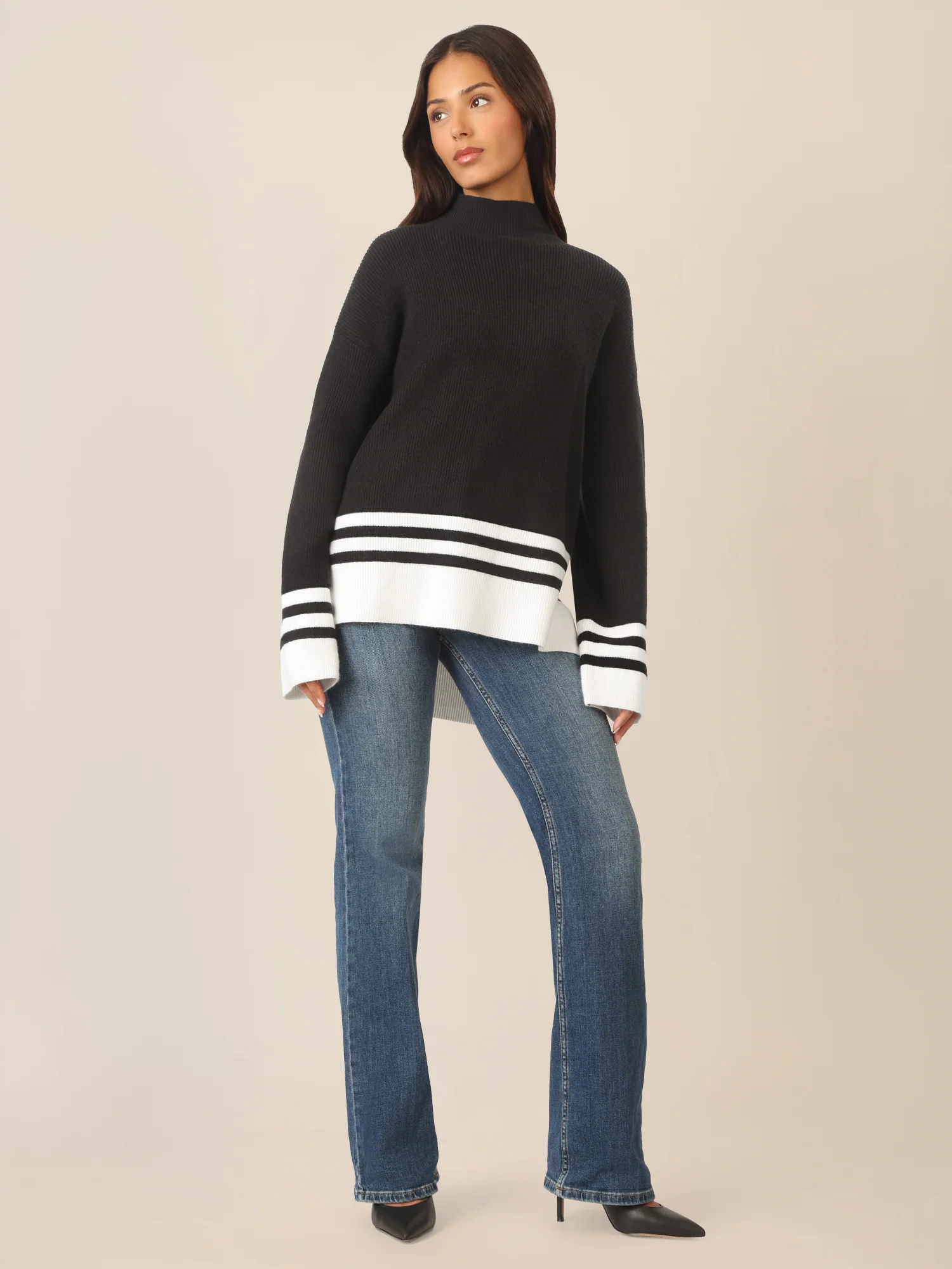 APART Oversized Pullover mit Kontraststreifen | schwarz-creme - Image 2