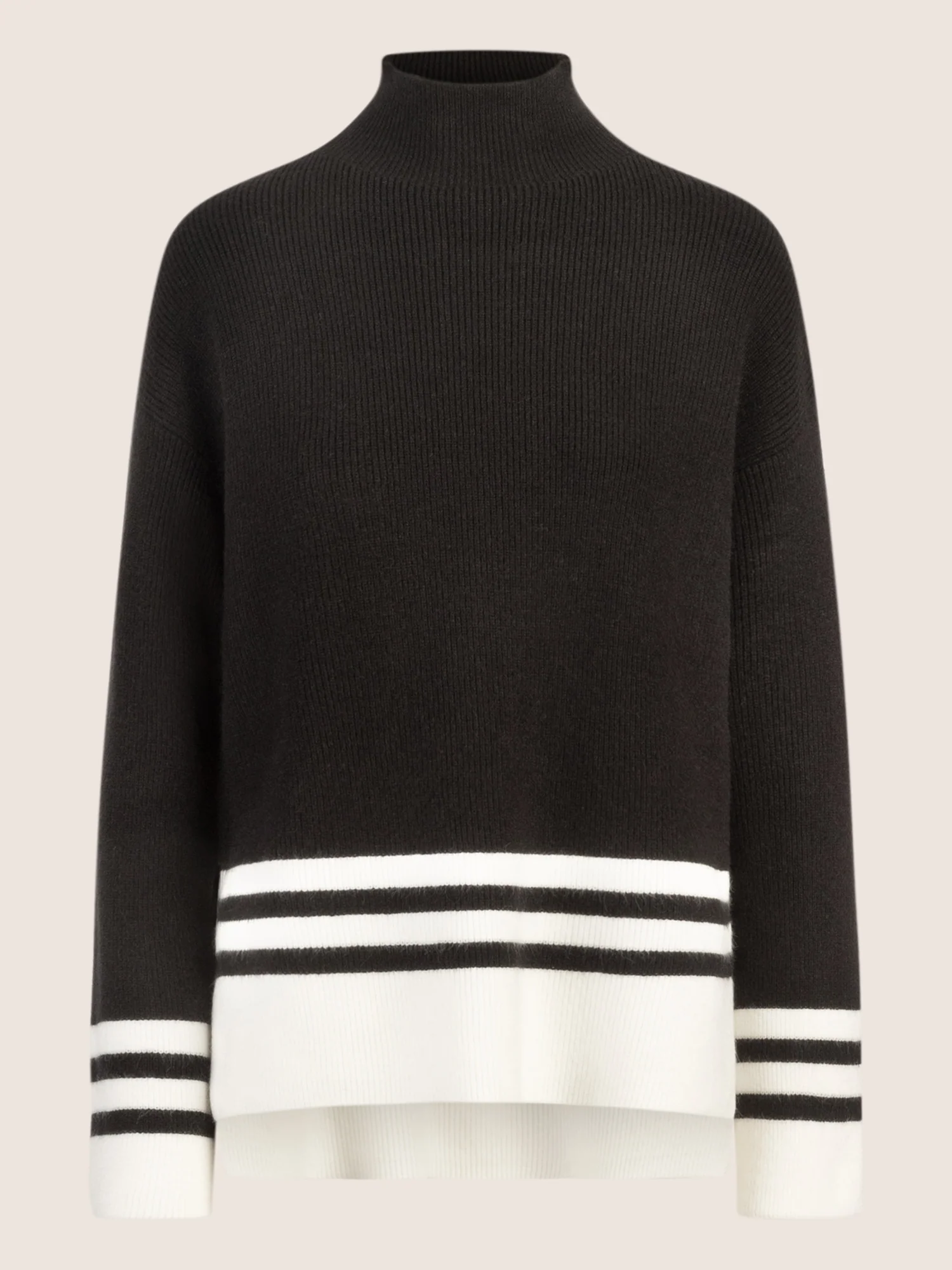 APART Oversized Pullover mit Kontraststreifen | schwarz-creme - Image 4