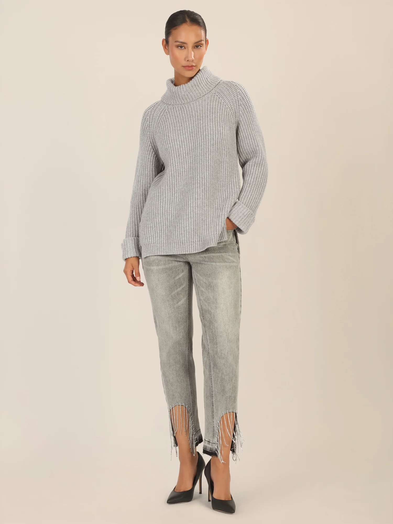 APART Oversized Pullover mit Rollkragen | graumeliert