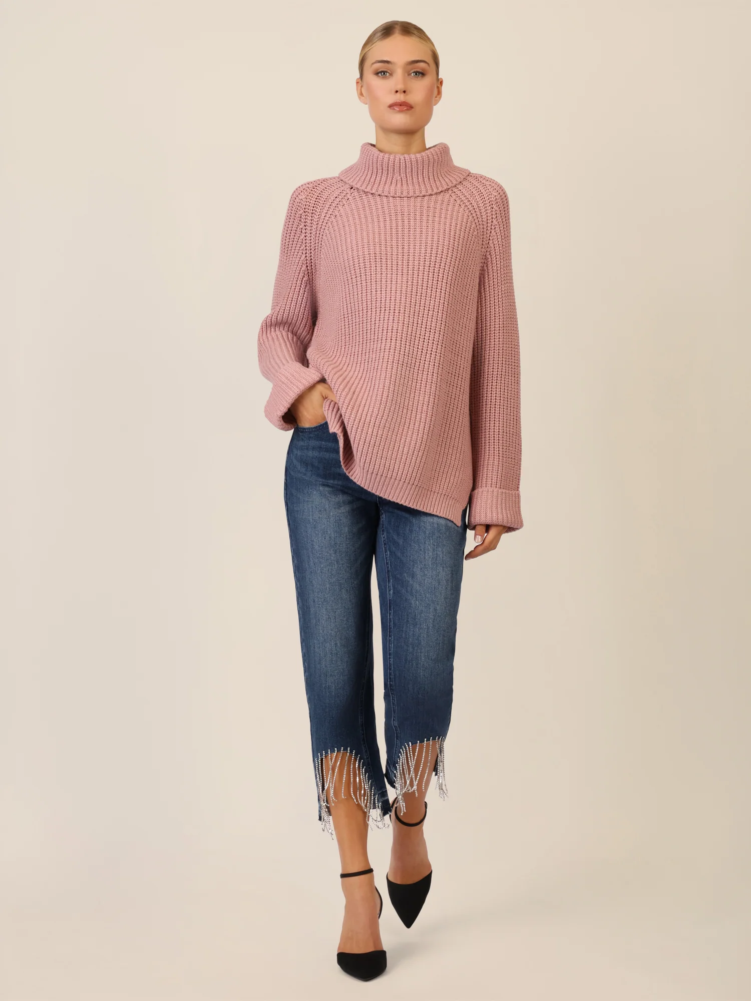 APART Oversized Pullover mit Rollkragen | mauve - Image 2