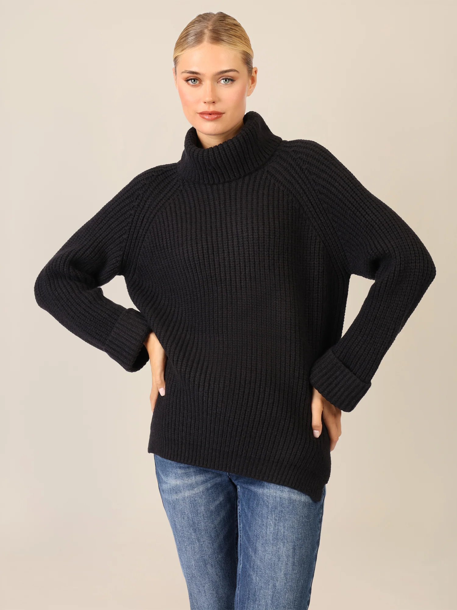 APART Oversized Pullover mit Rollkragen | schwarz