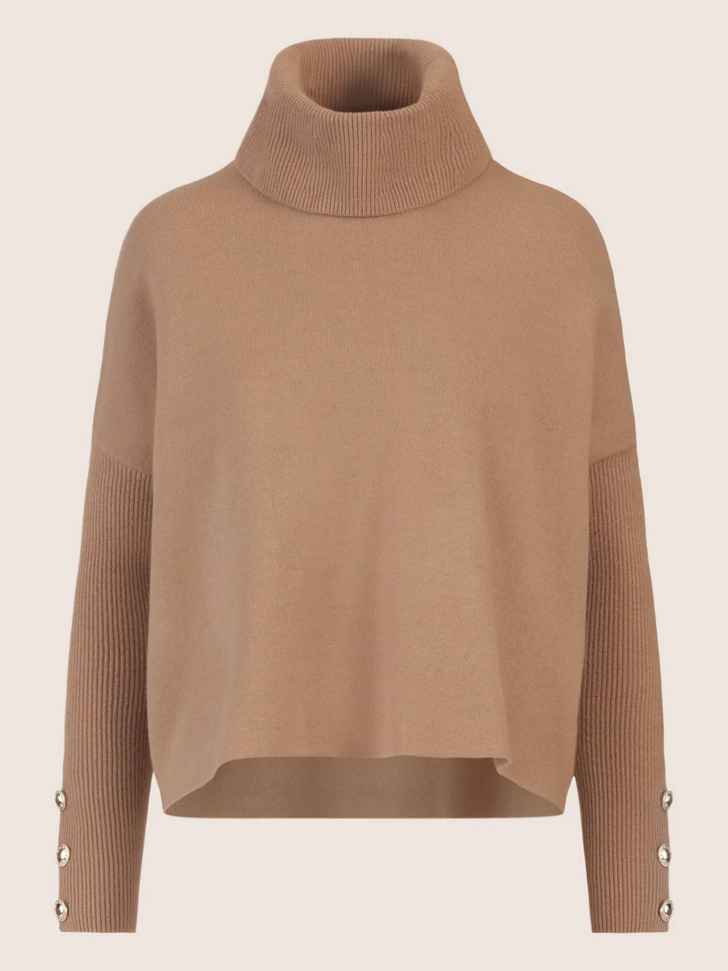 APART Oversized Pullover mit Rollkragen und Schmuckknöpfen | camel - Image 4