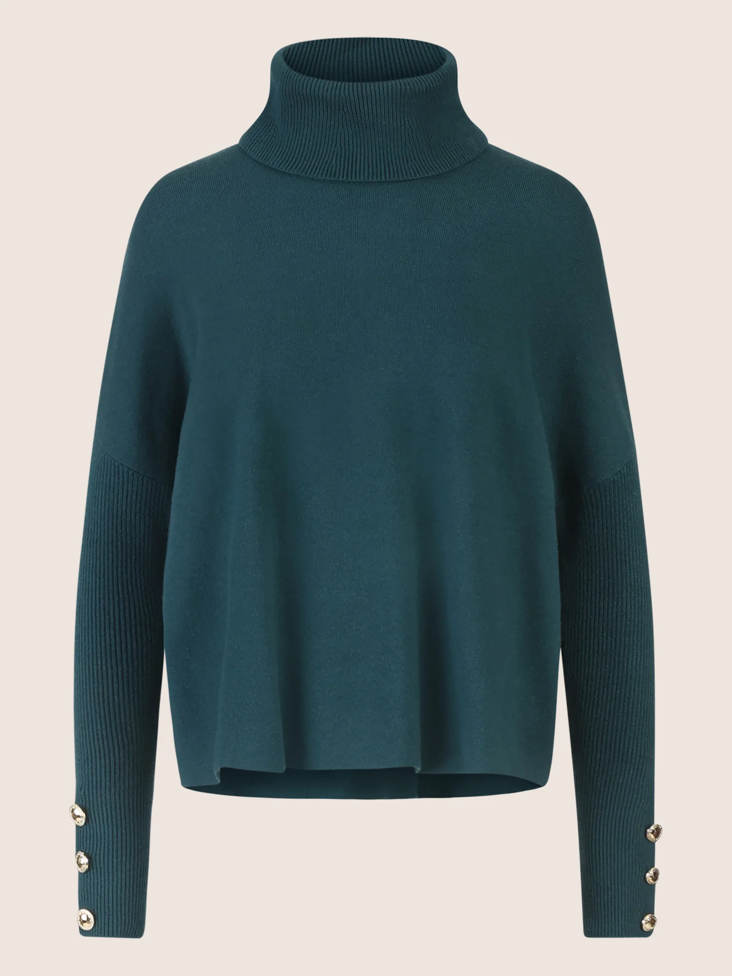 APART Oversized Pullover mit Rollkragen und Schmuckknöpfen | dunkelgrün - Image 4