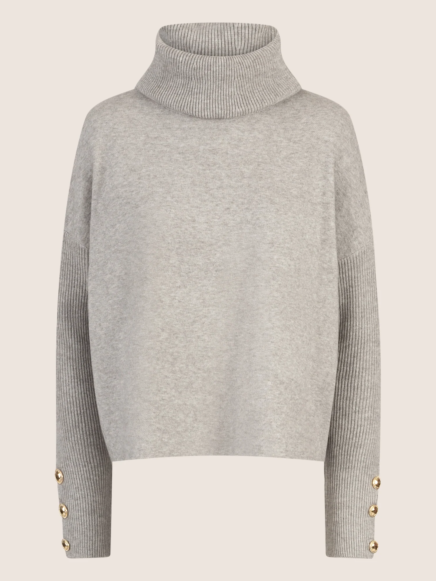 APART Oversized Pullover mit Rollkragen und Schmuckknöpfen | graumeliert - Image 4