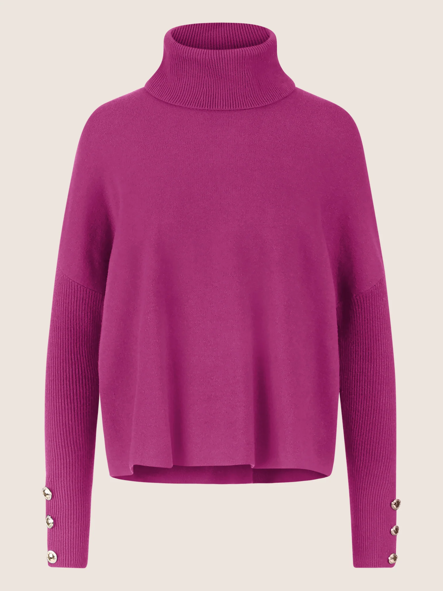 APART Oversized Pullover mit Rollkragen und Schmuckknöpfen | lila - Image 7