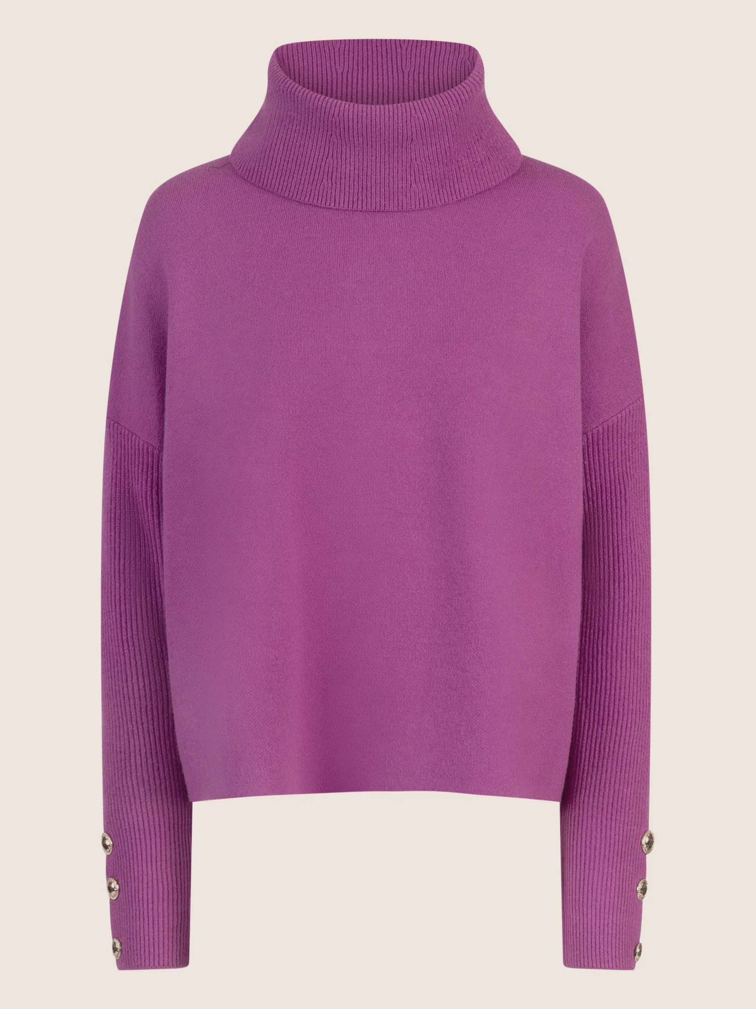 APART Oversized Pullover mit Rollkragen und Schmuckknöpfen | lila - Image 8