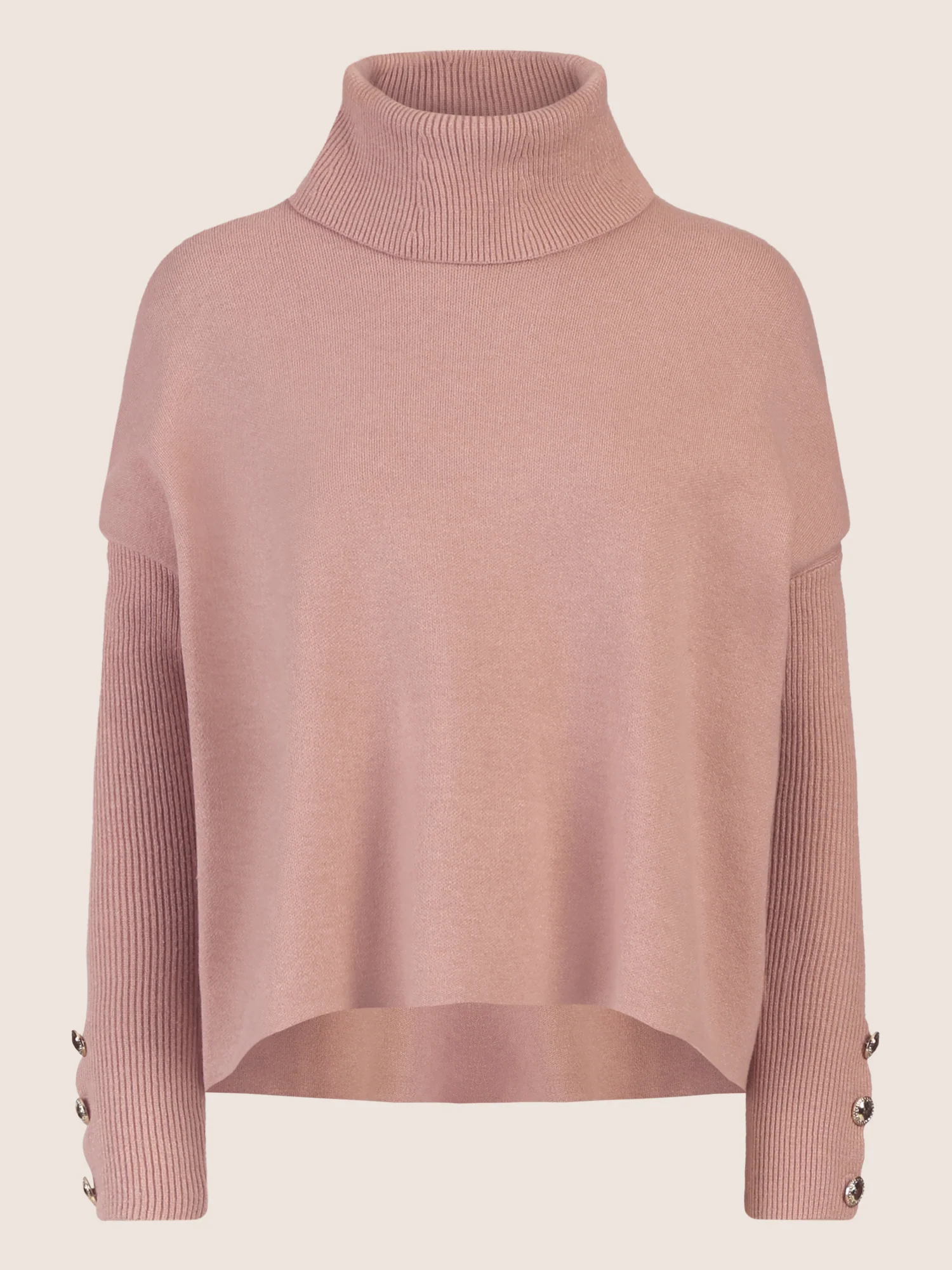 APART Oversized Pullover mit Rollkragen und Schmuckknöpfen | mauve - Image 4