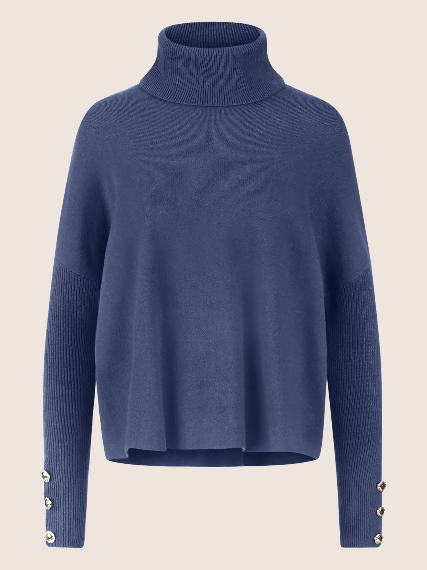 APART Oversized Pullover mit Rollkragen und Schmuckknöpfen | mittelblau - Image 7