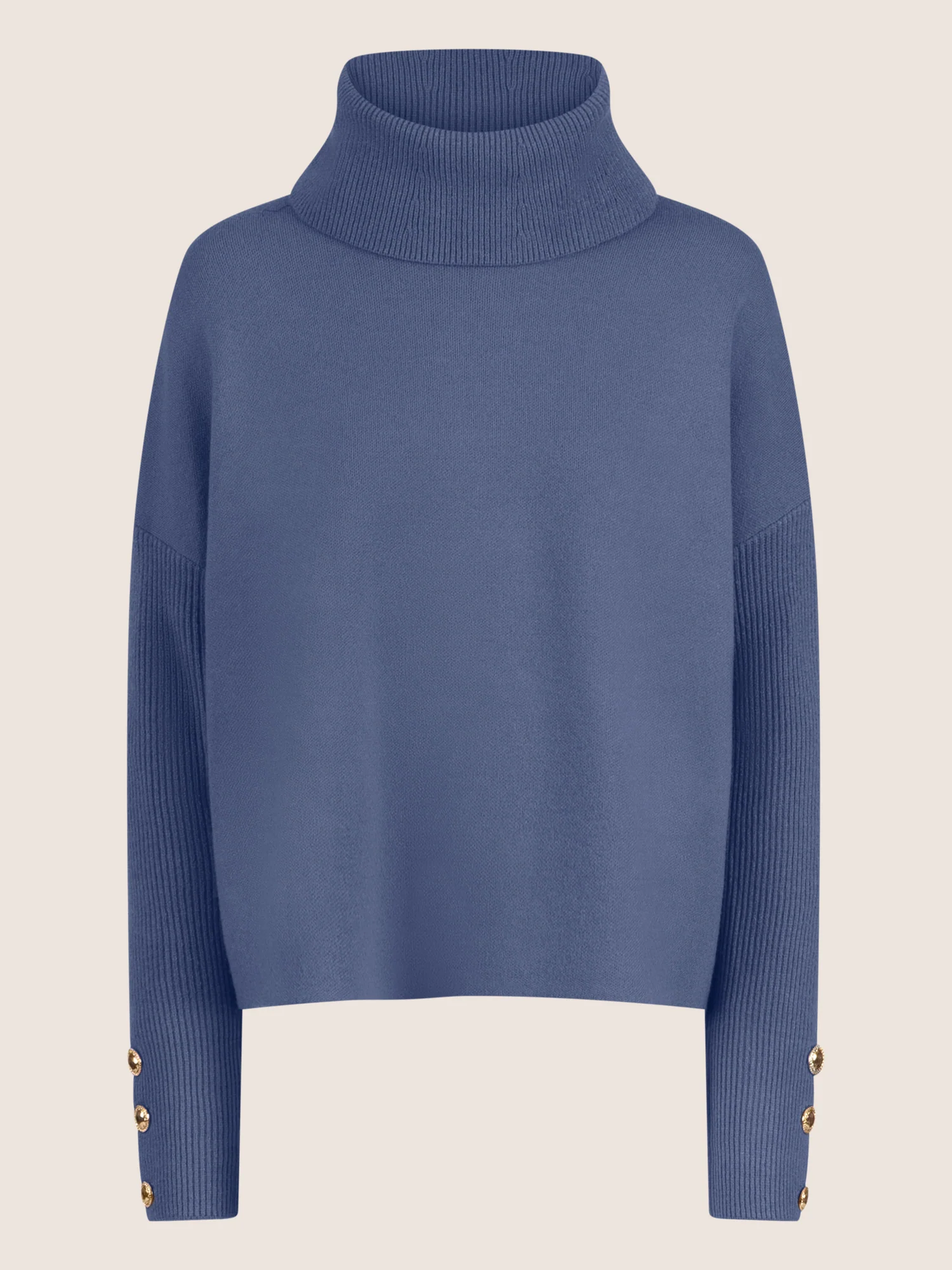 APART Oversized Pullover mit Rollkragen und Schmuckknöpfen | mittelblau - Image 8