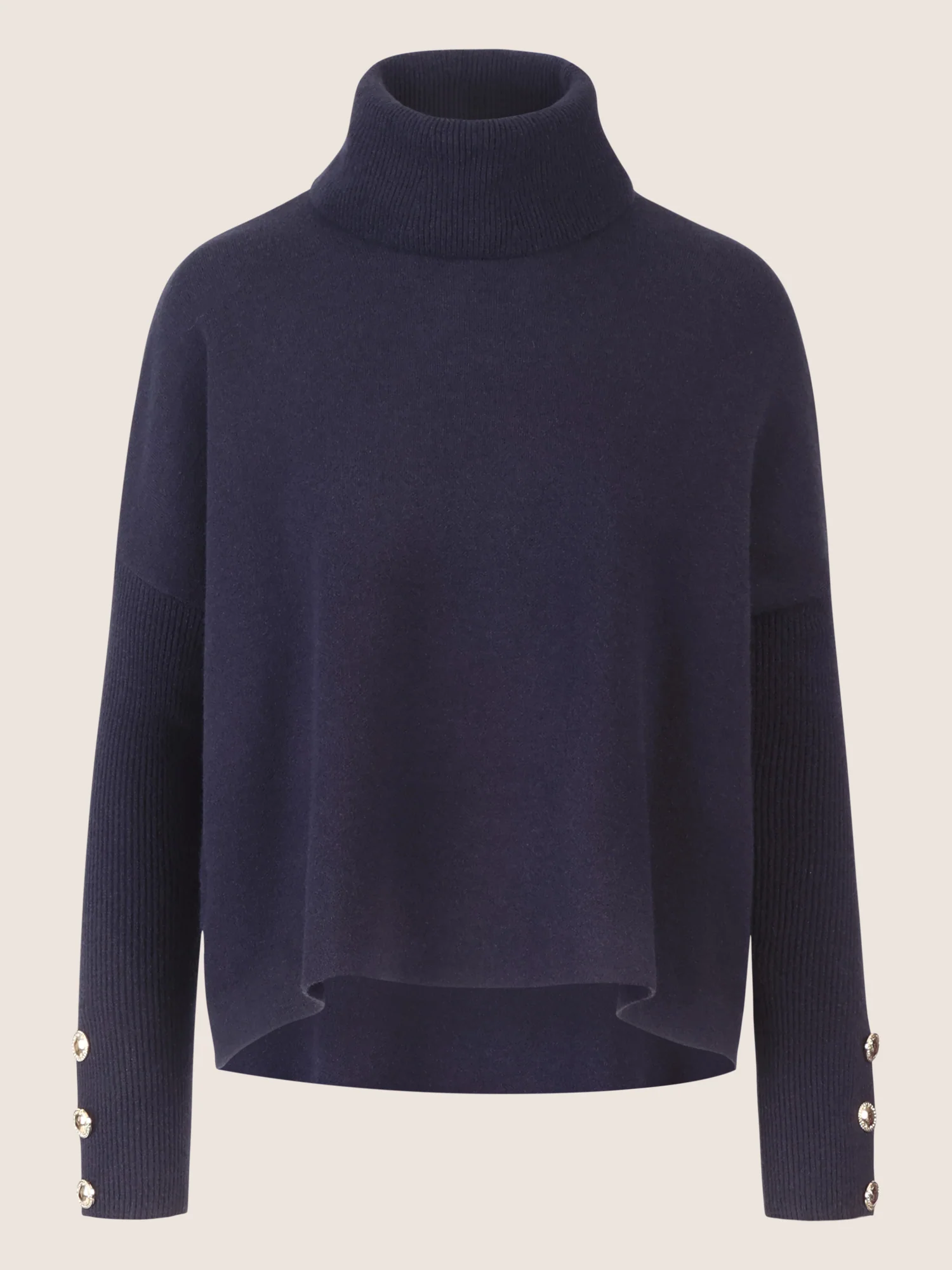 APART Oversized Pullover mit Rollkragen und Schmuckknöpfen | nachtblau - Image 4