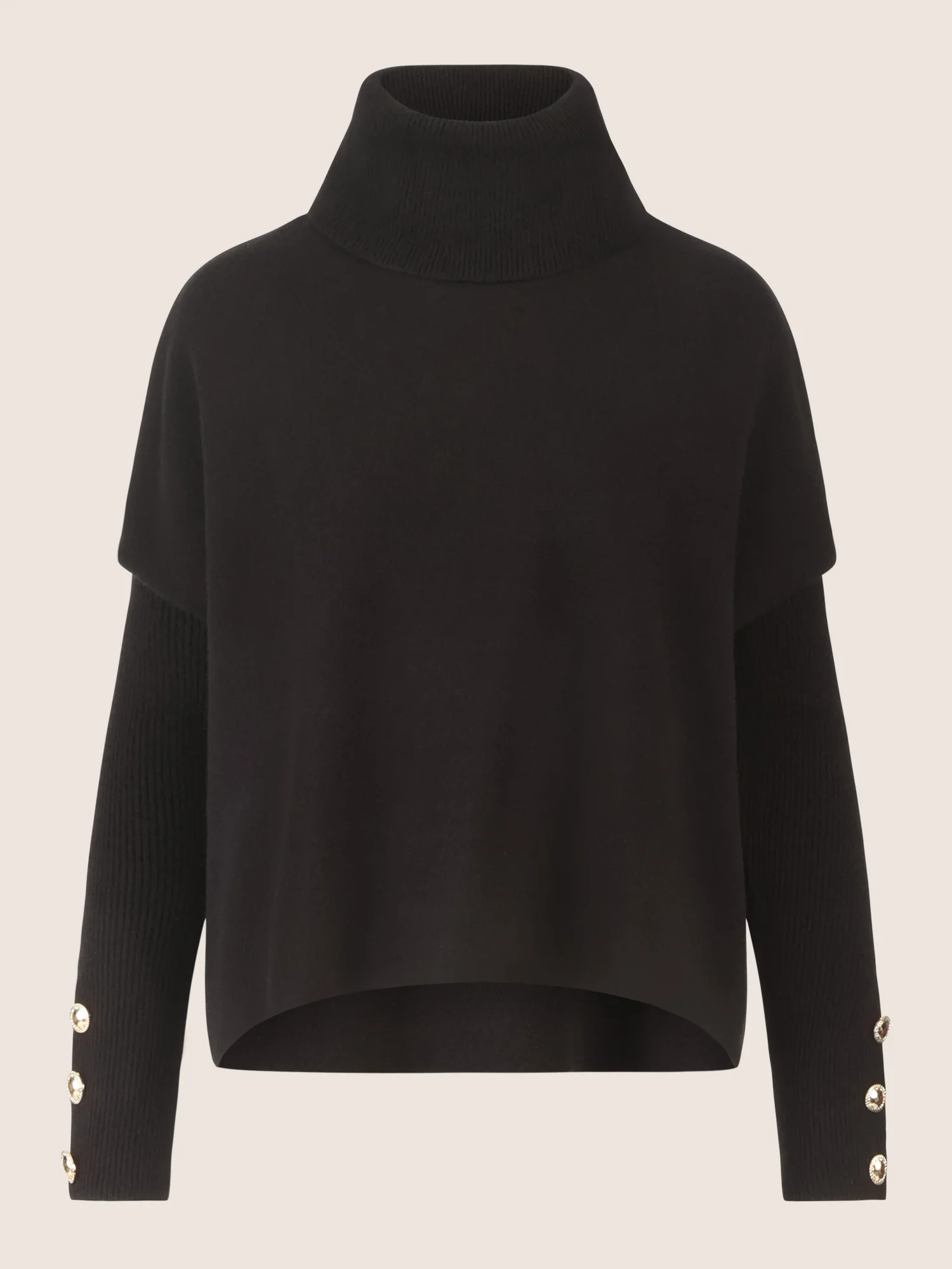 APART Oversized Pullover mit Rollkragen und Schmuckknöpfen | schwarz - Image 4