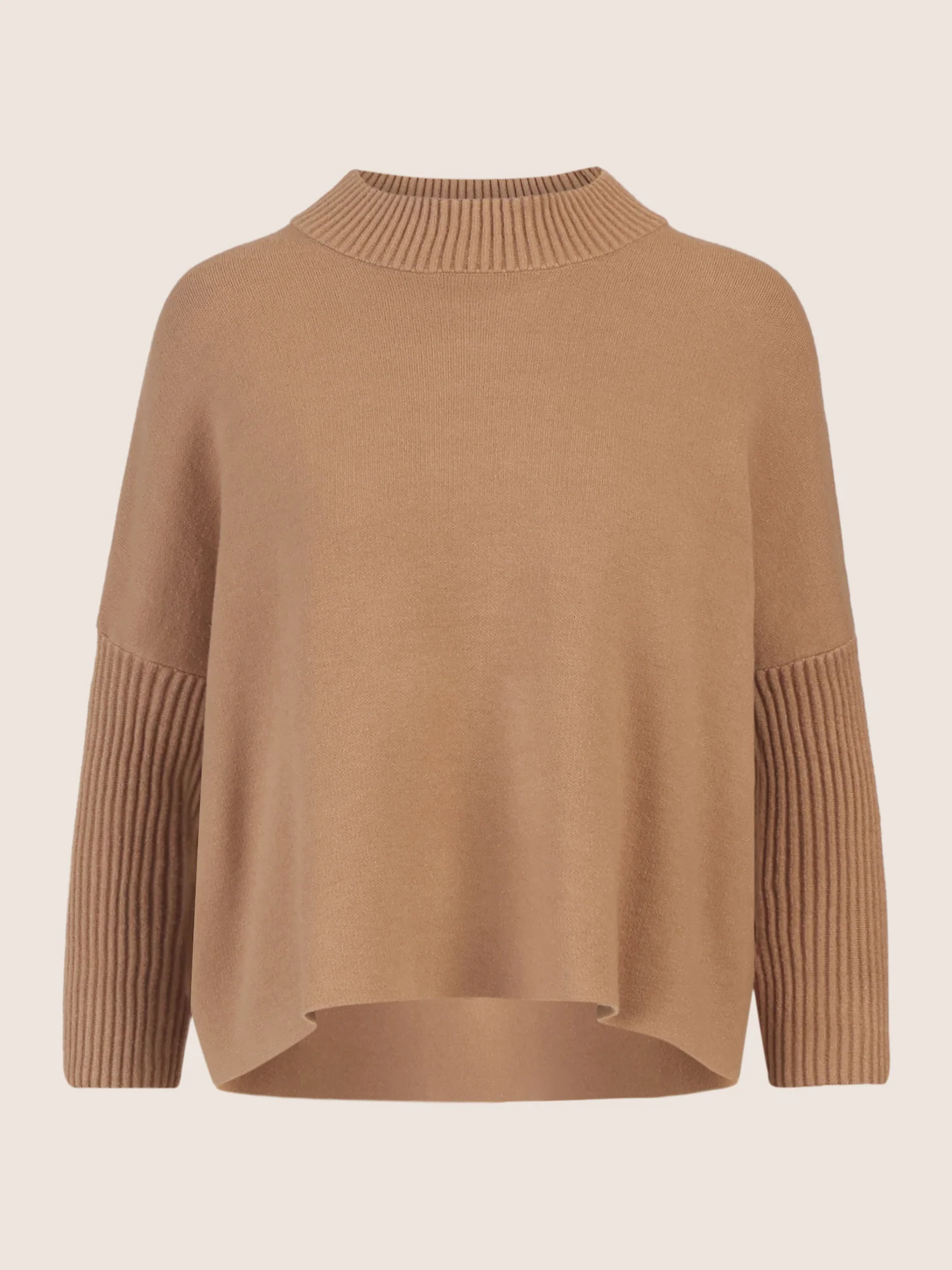 APART Oversized Pullover mit Stehkragen und Rippenstruktur | camel - Image 4