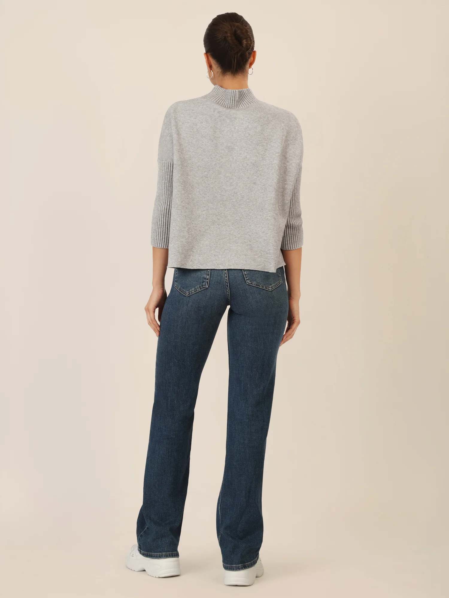 APART Oversized Pullover mit Stehkragen und Rippenstruktur | graumeliert - Image 3