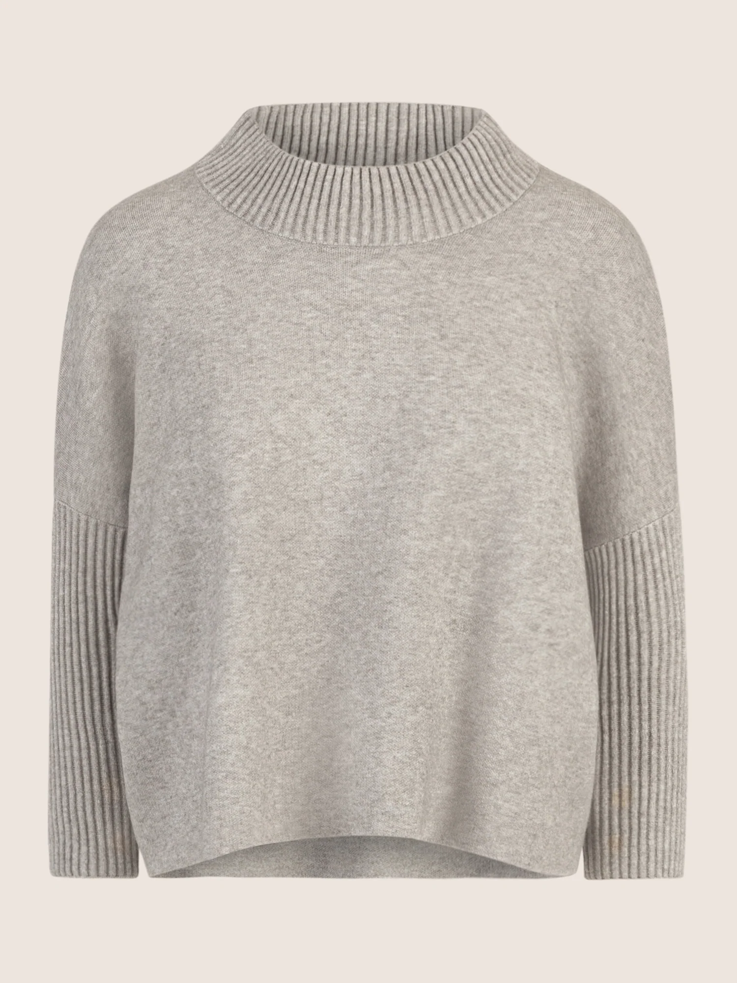 APART Oversized Pullover mit Stehkragen und Rippenstruktur | graumeliert - Image 4