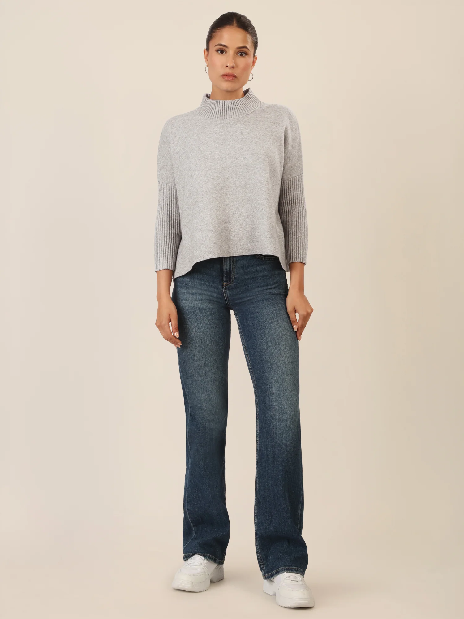 APART Oversized Pullover mit Stehkragen und Rippenstruktur | graumeliert - Image 6