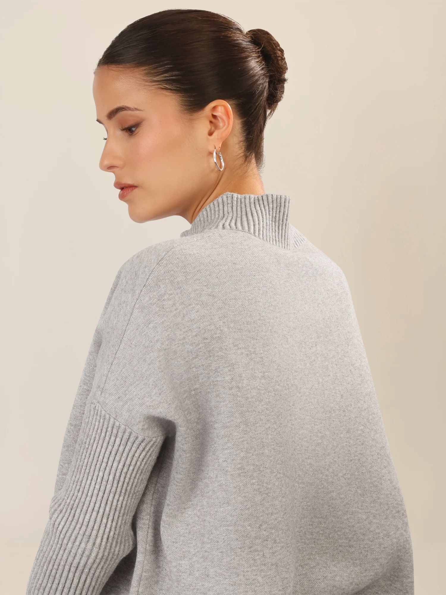 APART Oversized Pullover mit Stehkragen und Rippenstruktur | graumeliert - Image 7