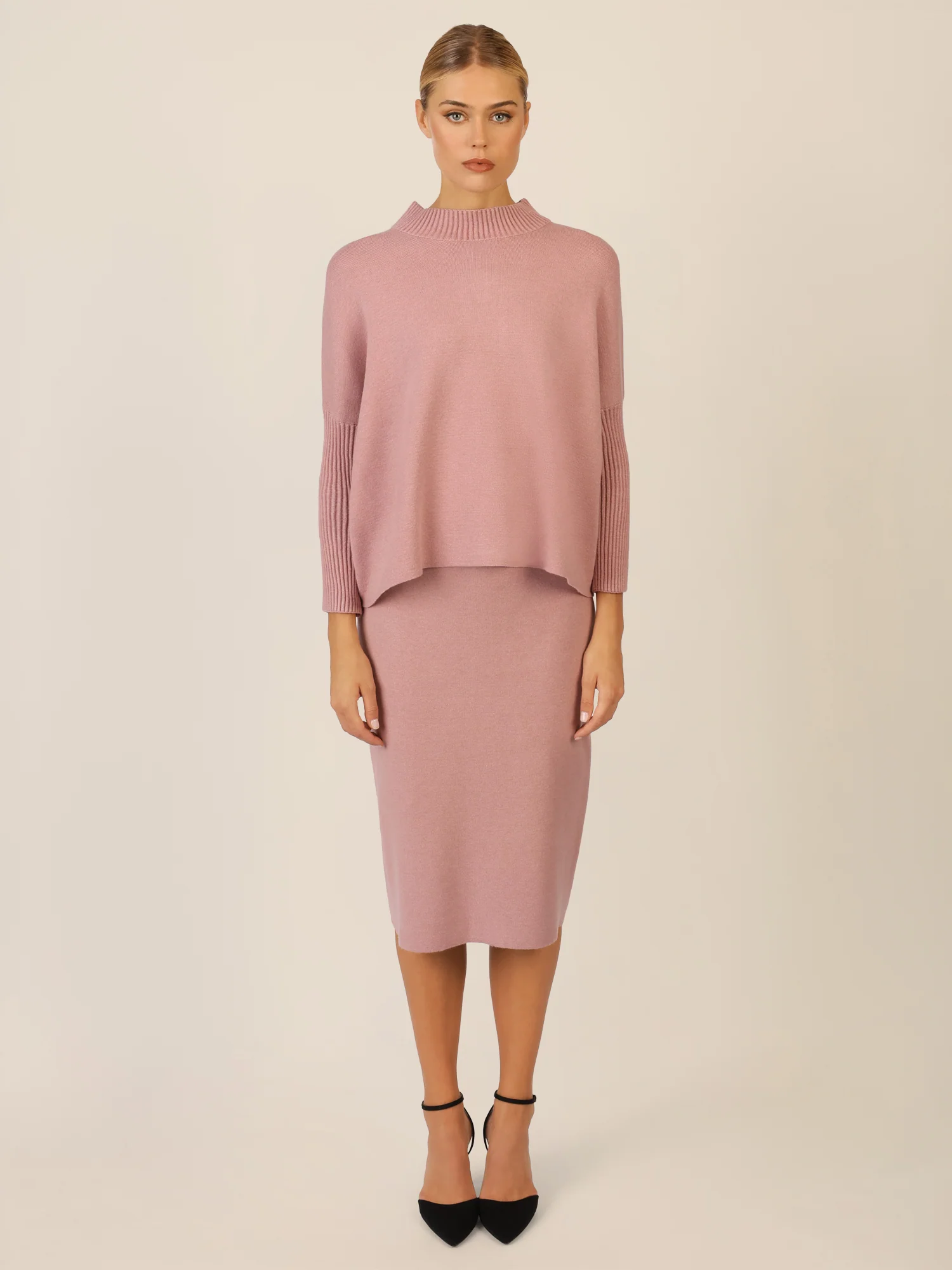 APART Oversized Pullover mit Stehkragen und Rippenstruktur | mauve - Image 6