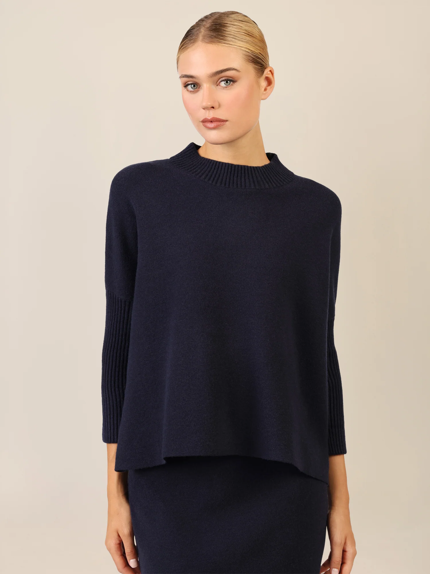 APART Oversized Pullover mit Stehkragen und Rippenstruktur | nachtblau