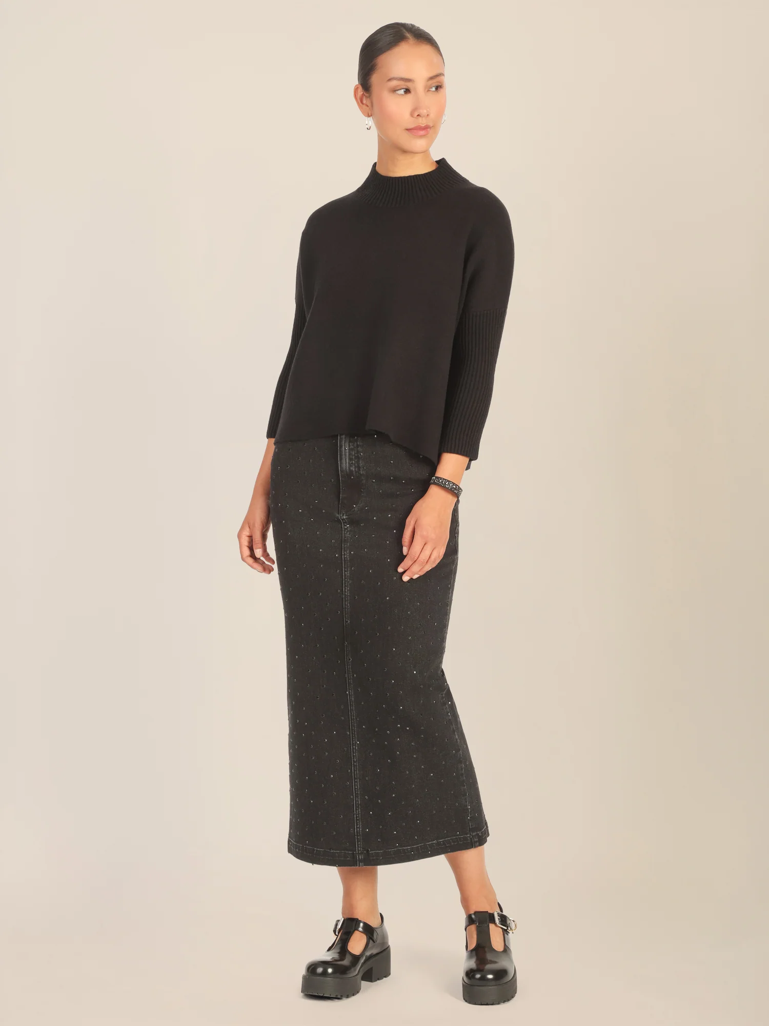 APART Oversized Pullover mit Stehkragen und Rippenstruktur | schwarz - Image 2
