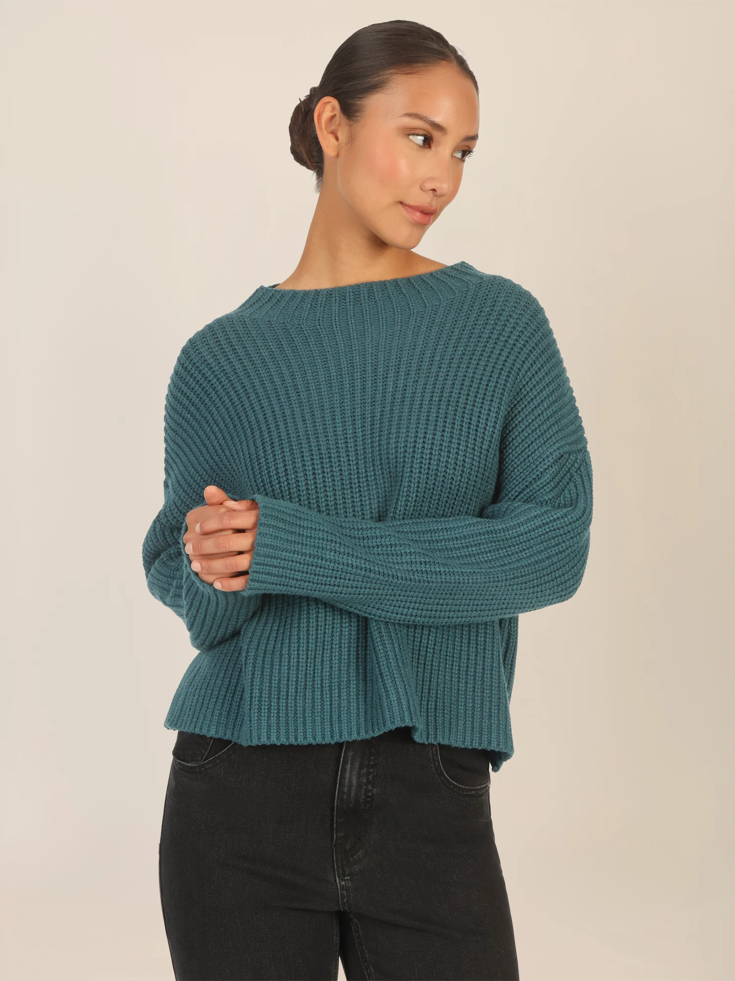 APART Oversized Pullover mit Strukturmuster | dunkelgrün