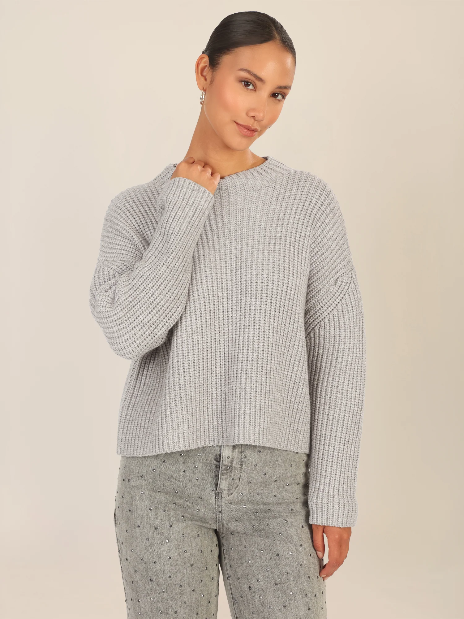 APART Oversized Pullover mit Strukturmuster | graumeliert