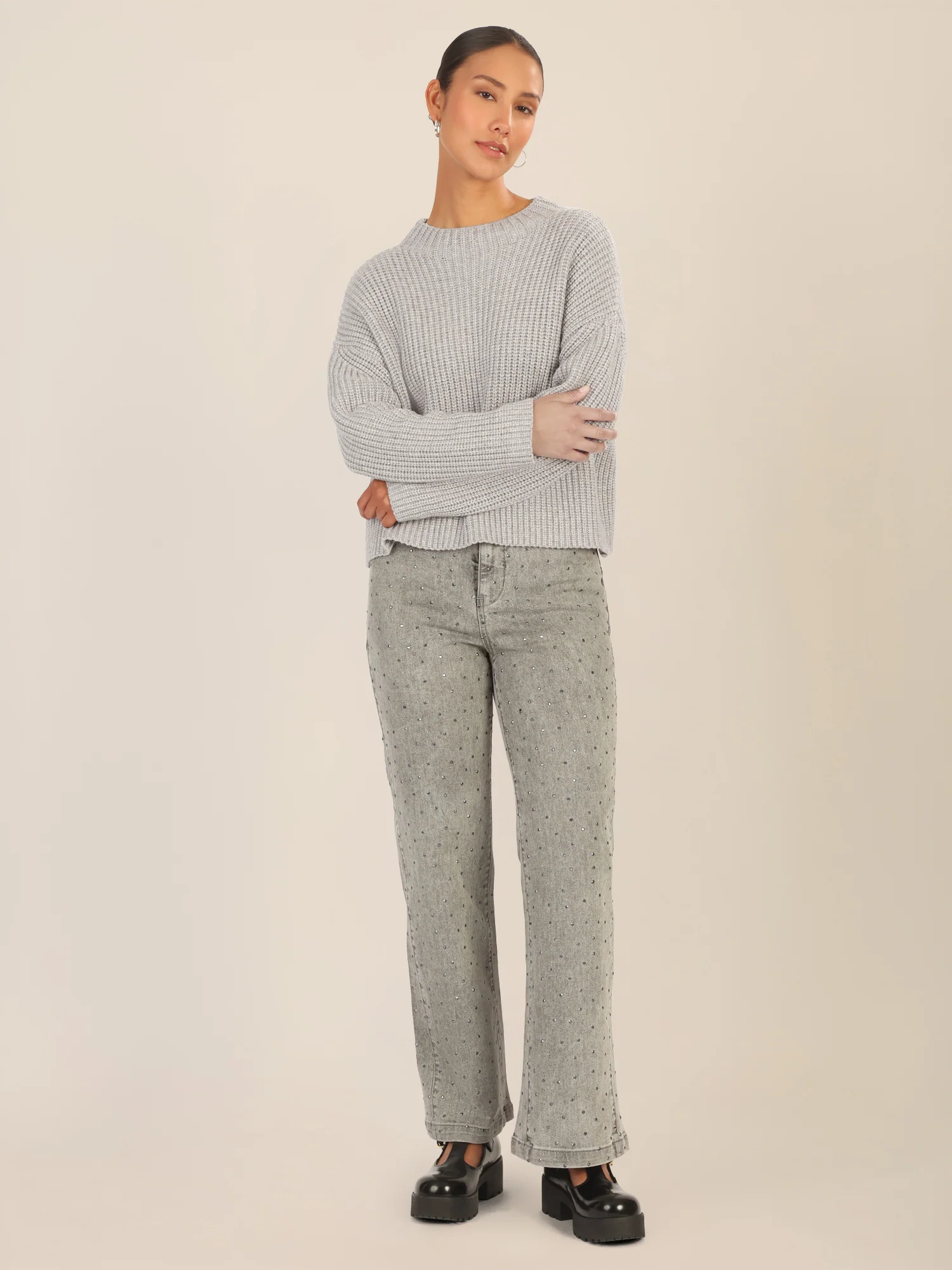 APART Oversized Pullover mit Strukturmuster | graumeliert - Image 2