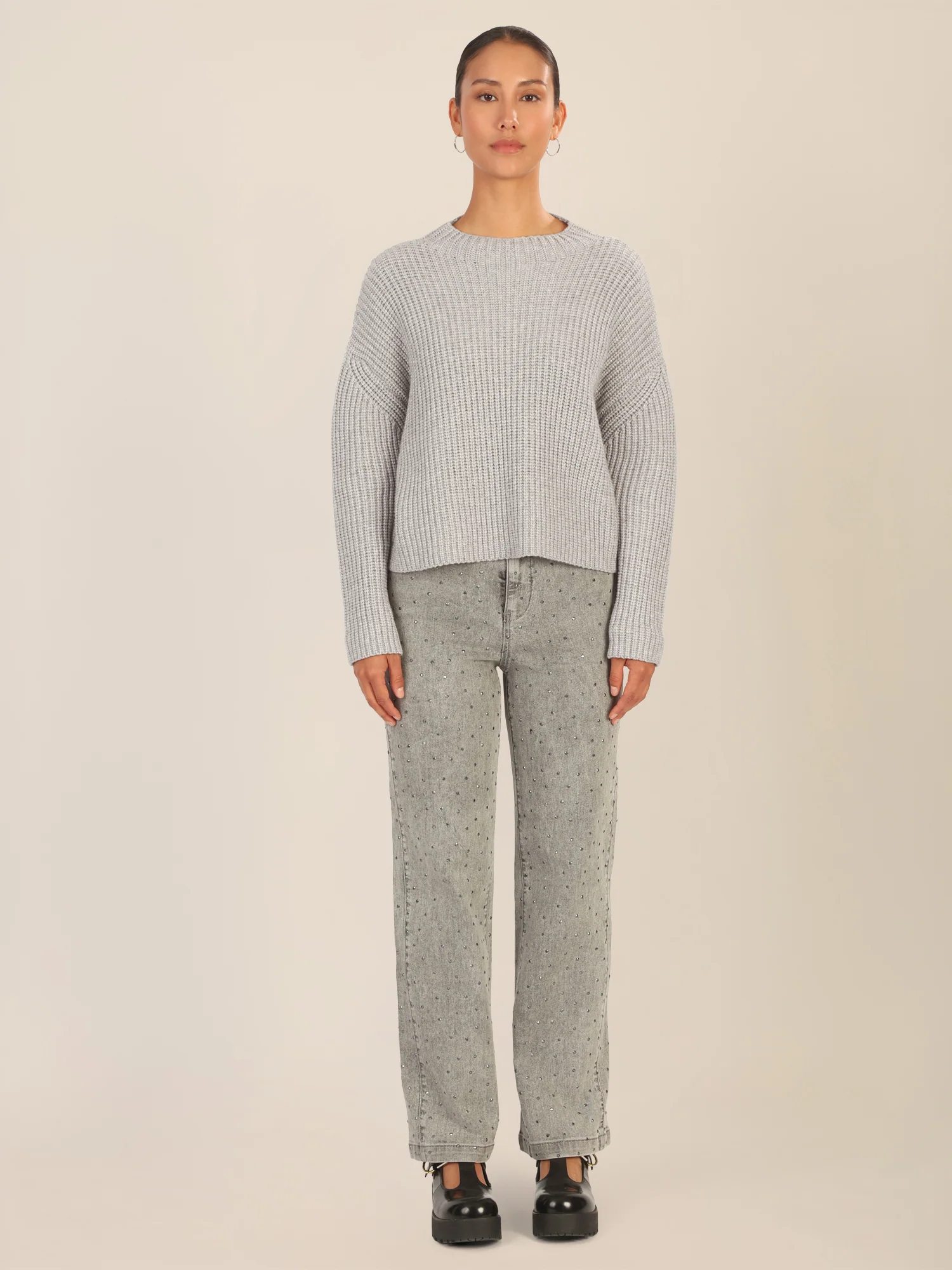 APART Oversized Pullover mit Strukturmuster | graumeliert - Image 6