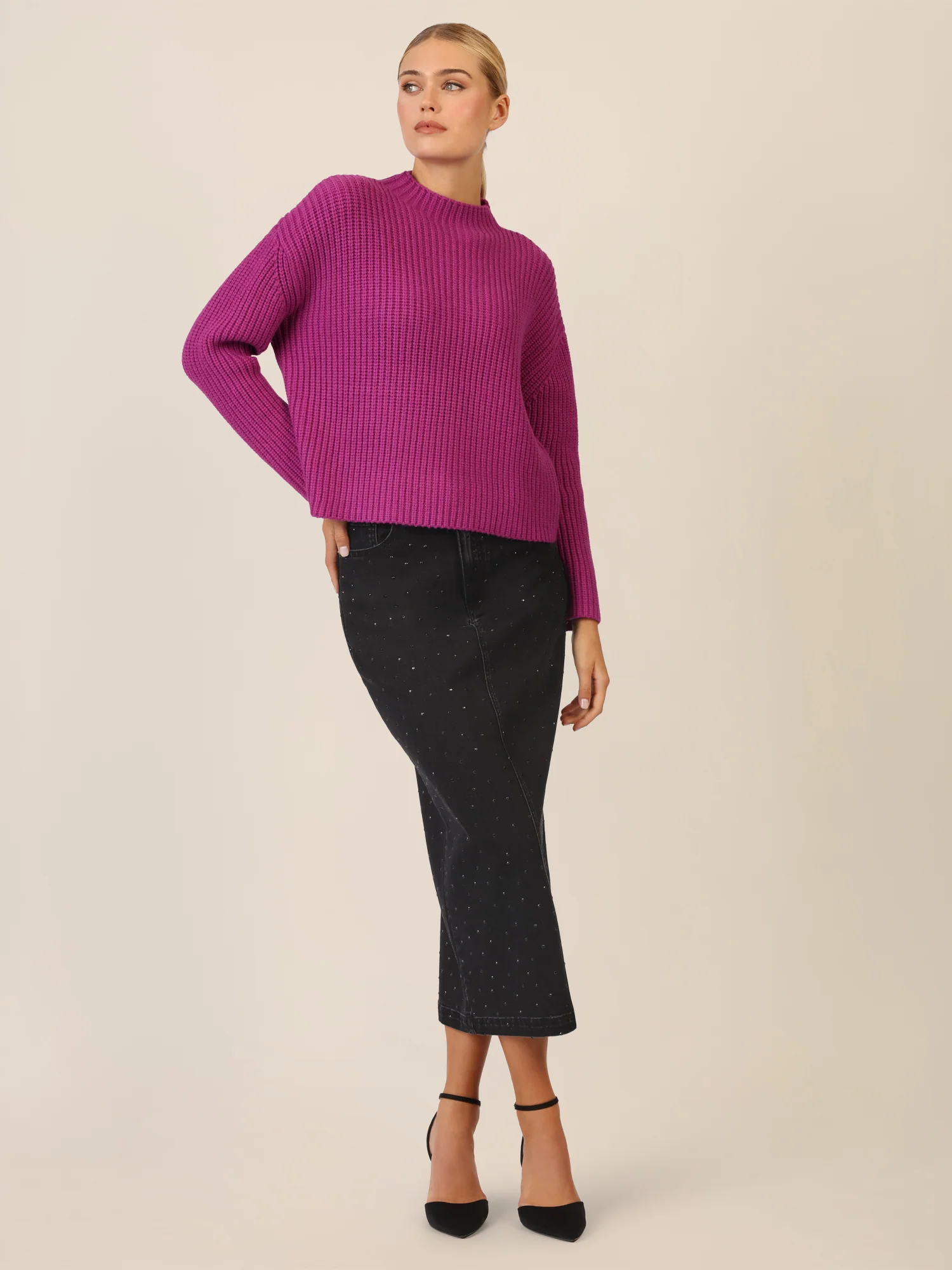 APART Oversized Pullover mit Strukturmuster | lila - Image 2