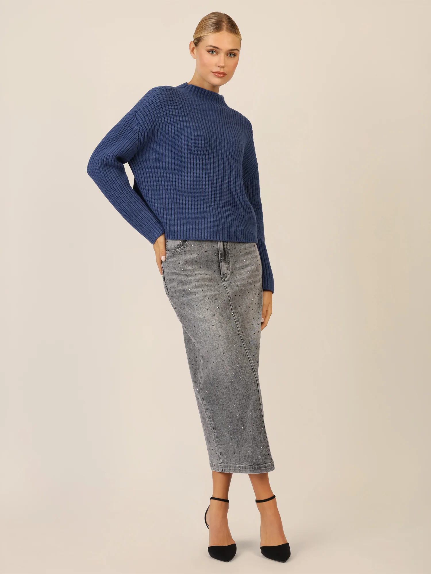 APART Oversized Pullover mit Strukturmuster | mittelblau - Image 2