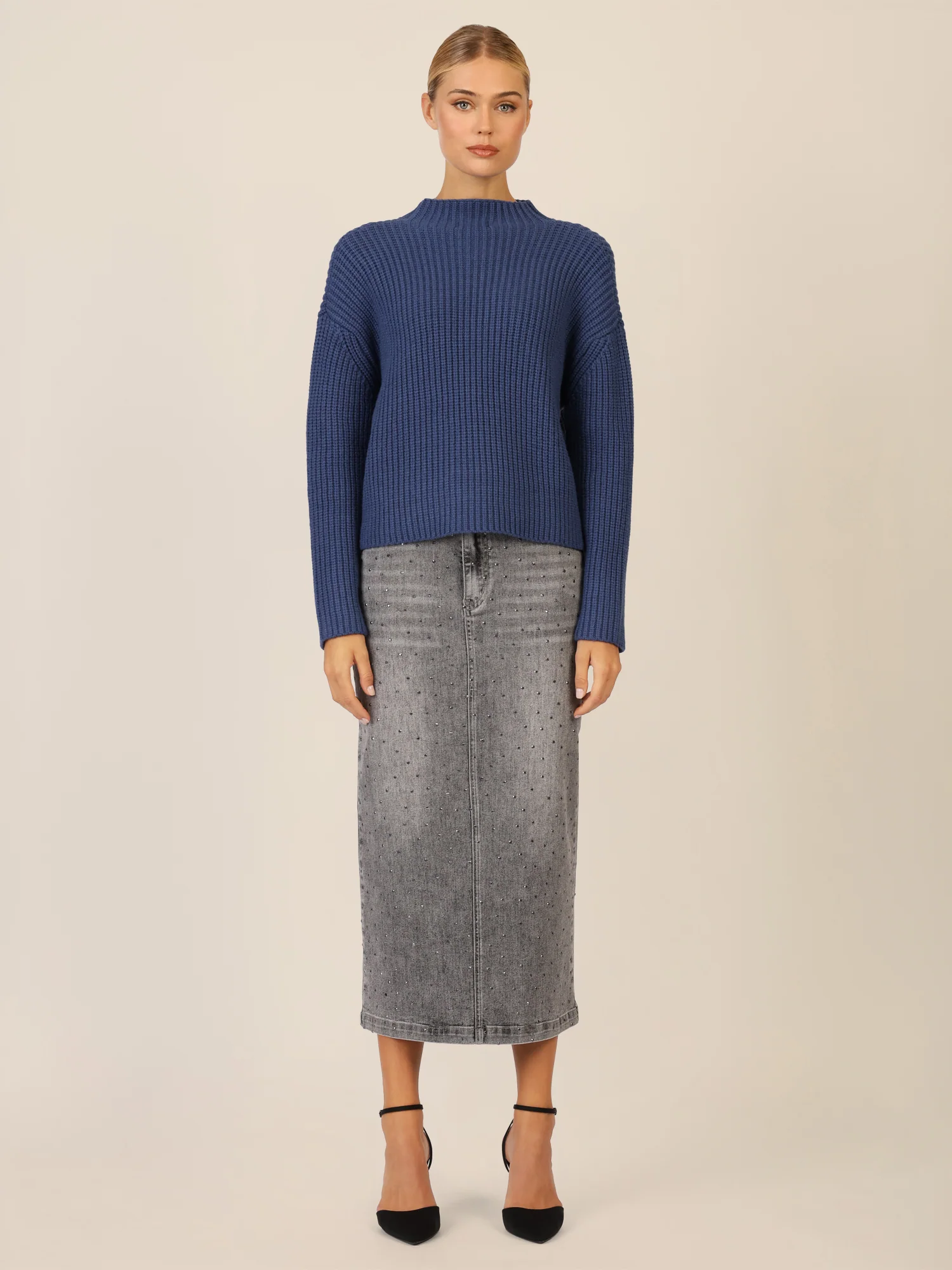 APART Oversized Pullover mit Strukturmuster | mittelblau - Image 6