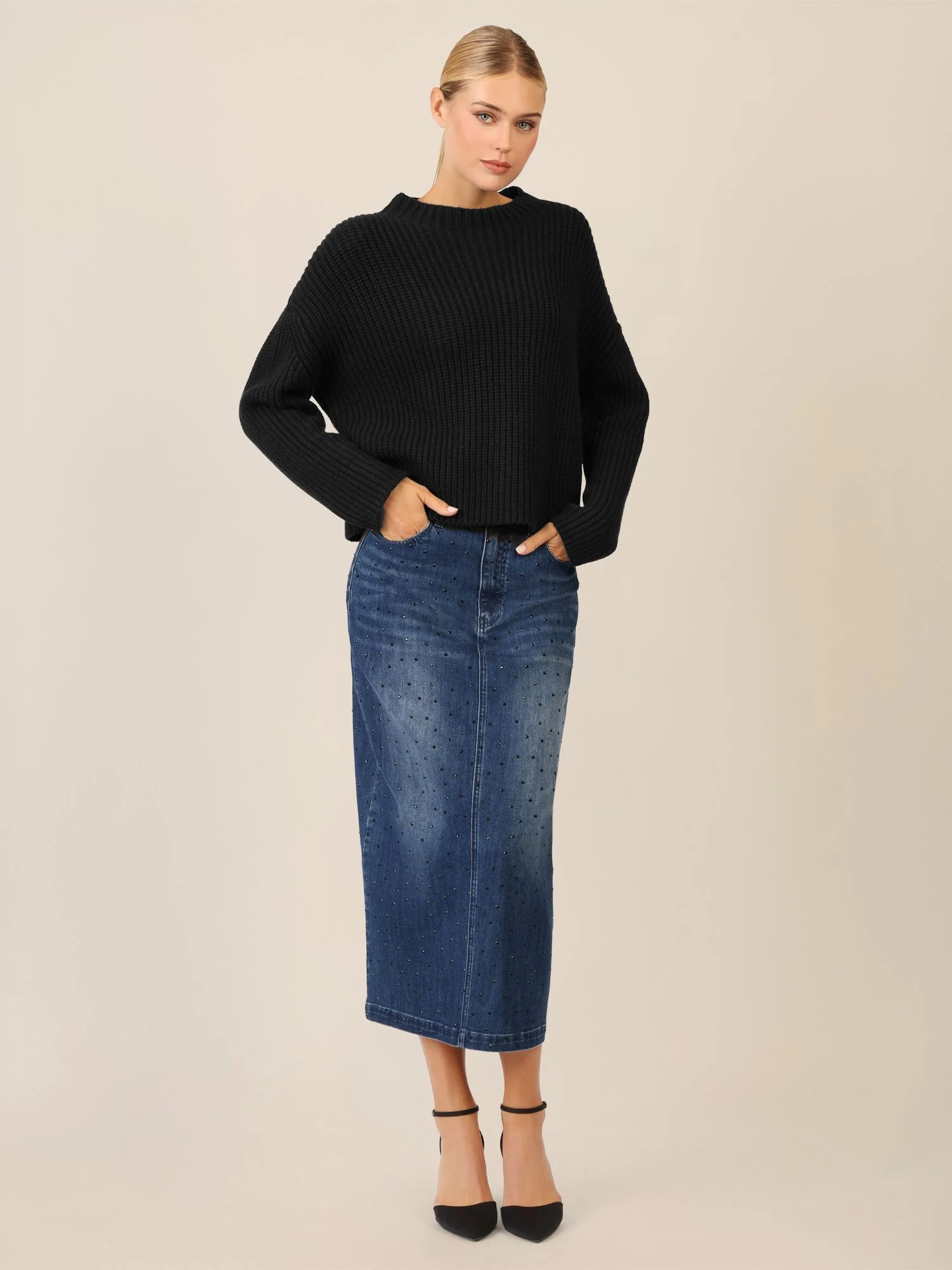 APART Oversized Pullover mit Strukturmuster | schwarz - Image 2