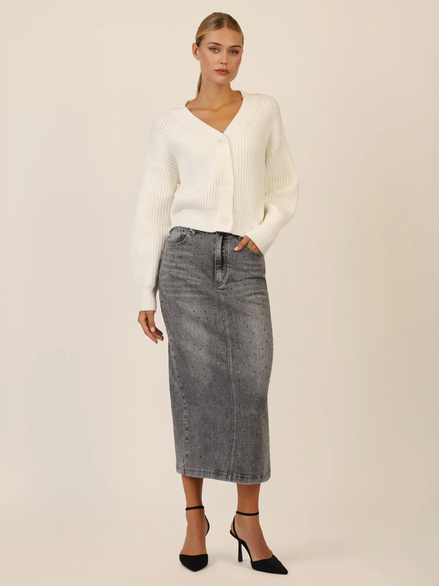 APART Oversized Strickjacke mit Knopfleiste | creme - Image 2