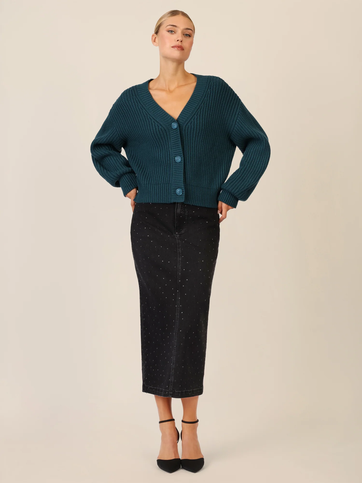 APART Oversized Strickjacke mit Knopfleiste | dunkelgrün - Image 2