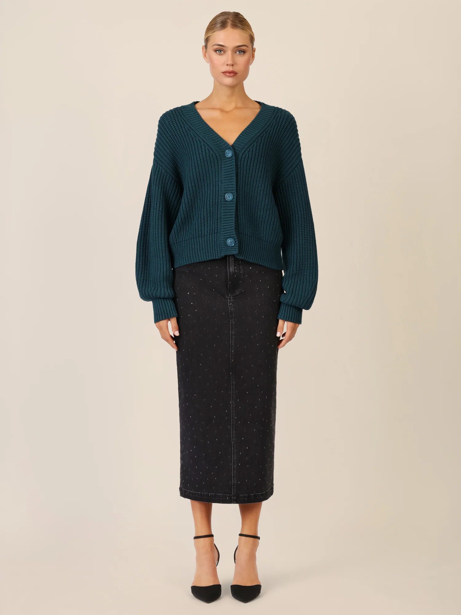 APART Oversized Strickjacke mit Knopfleiste | dunkelgrün - Image 7