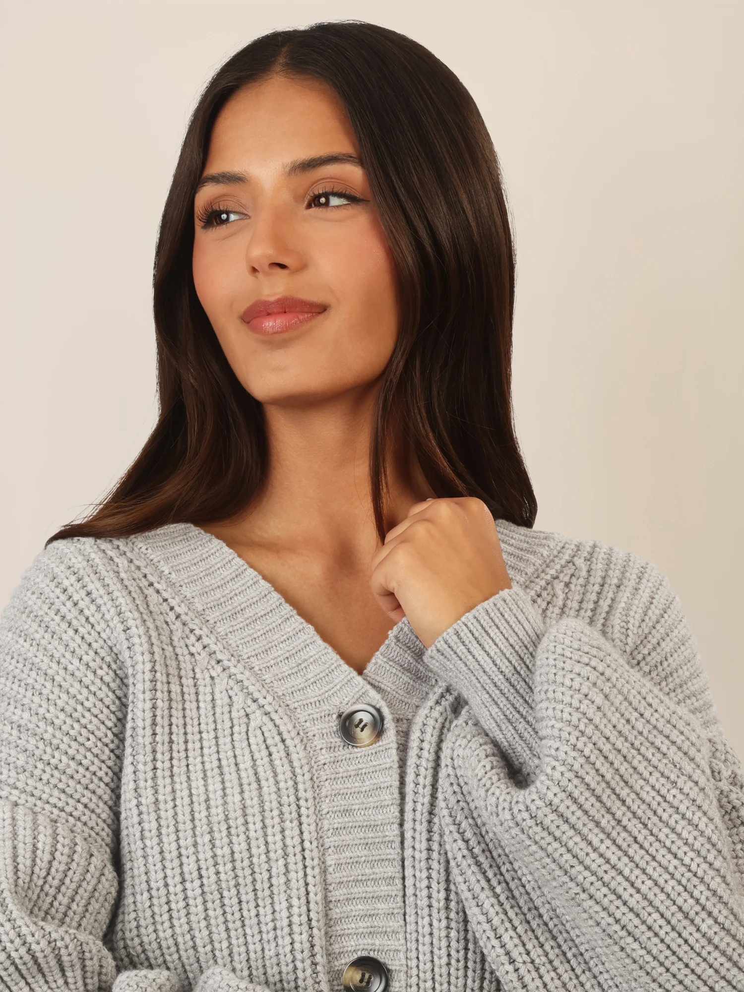 APART Oversized Strickjacke mit Knopfleiste | graumeliert