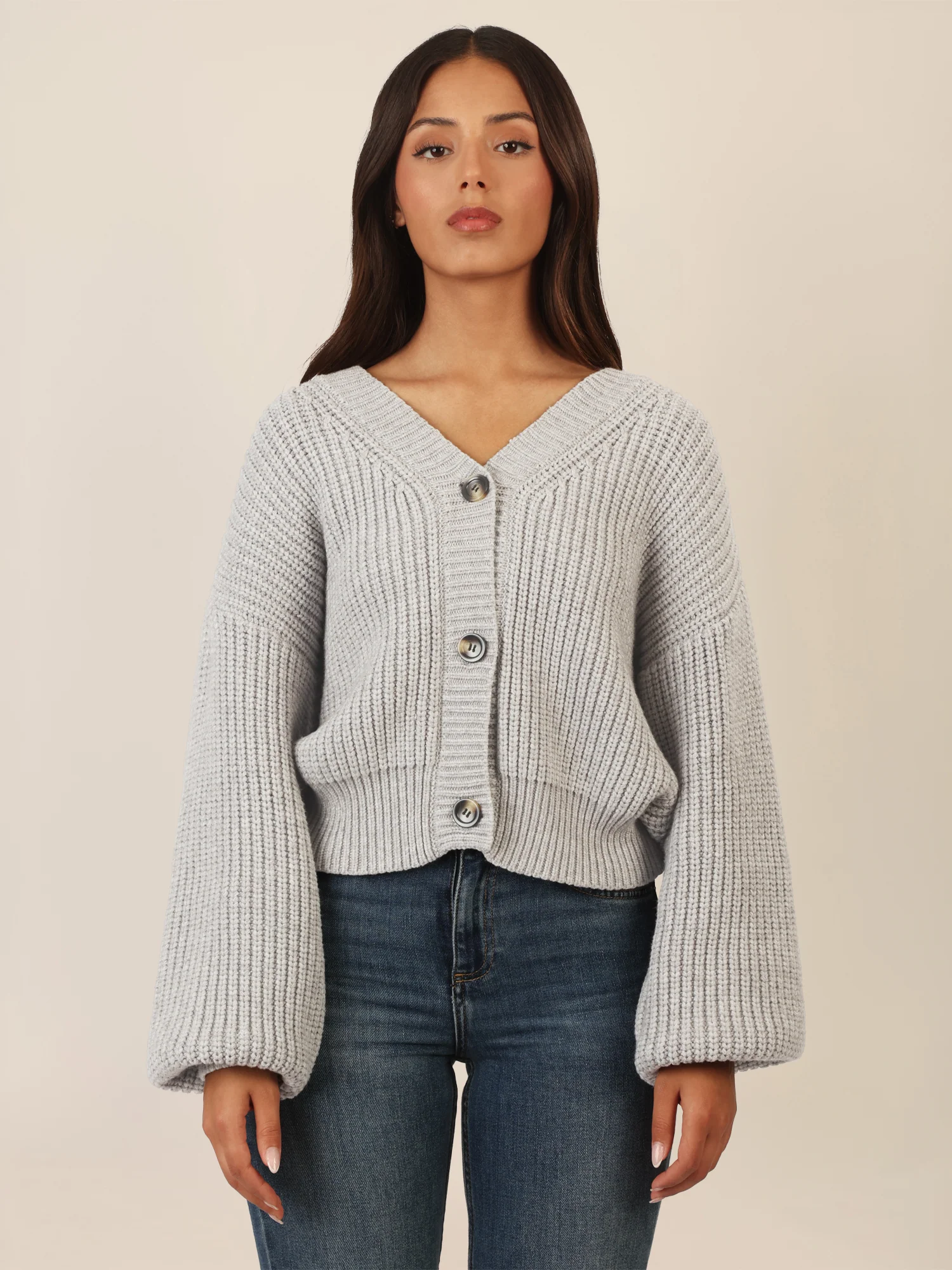 APART Oversized Strickjacke mit Knopfleiste | graumeliert - Image 5