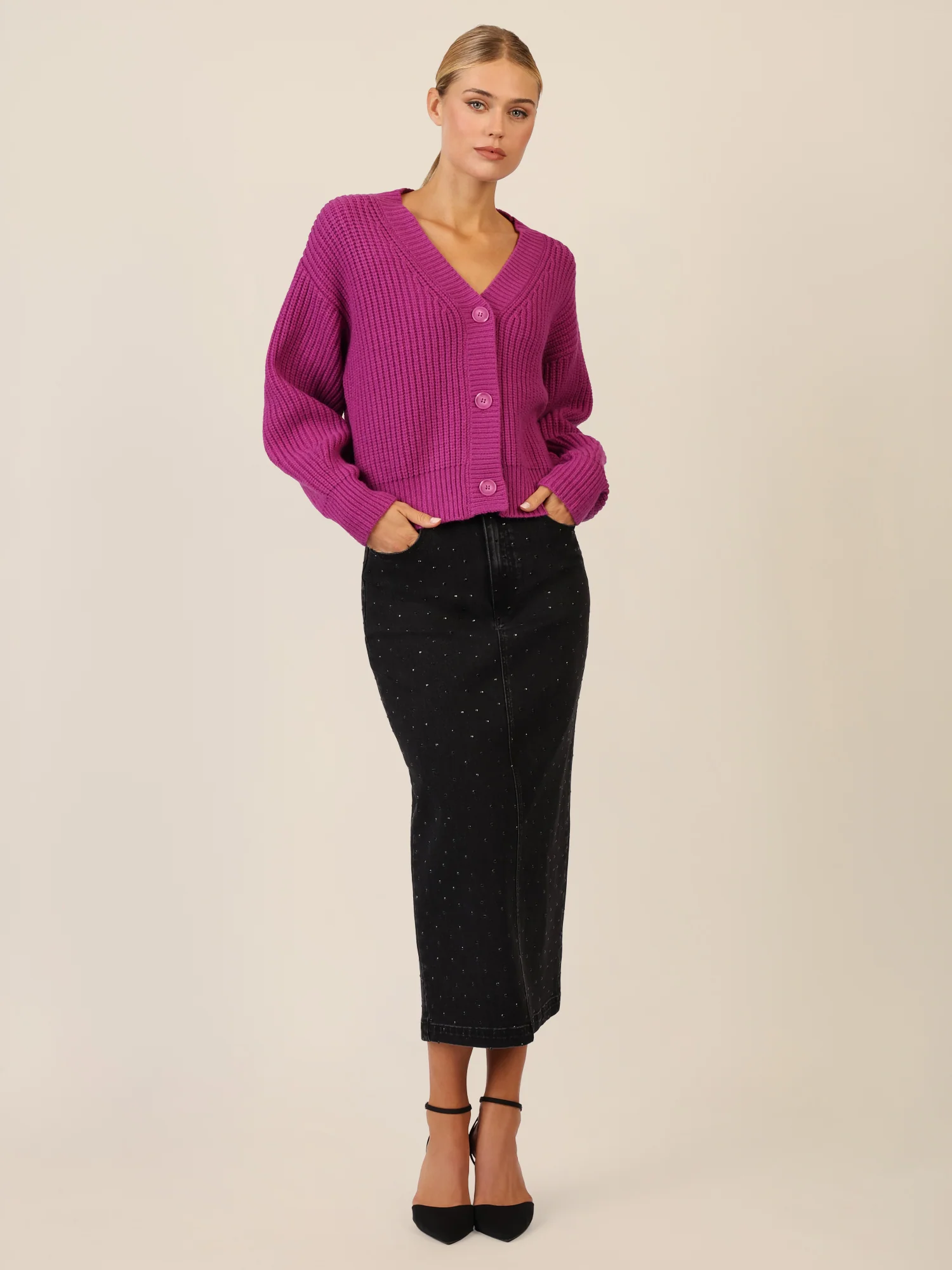 APART Oversized Strickjacke mit Knopfleiste | lila - Image 2