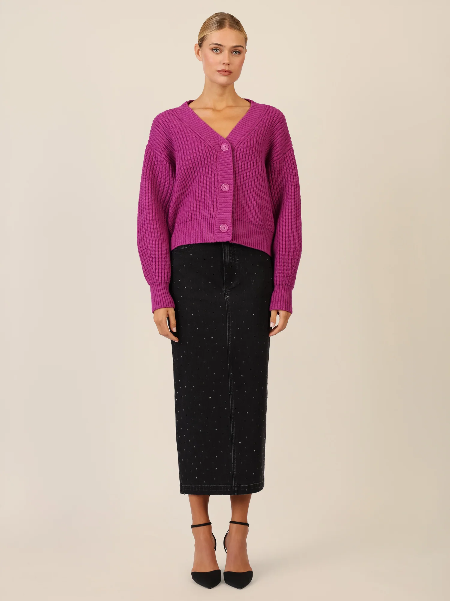 APART Oversized Strickjacke mit Knopfleiste | lila - Image 6